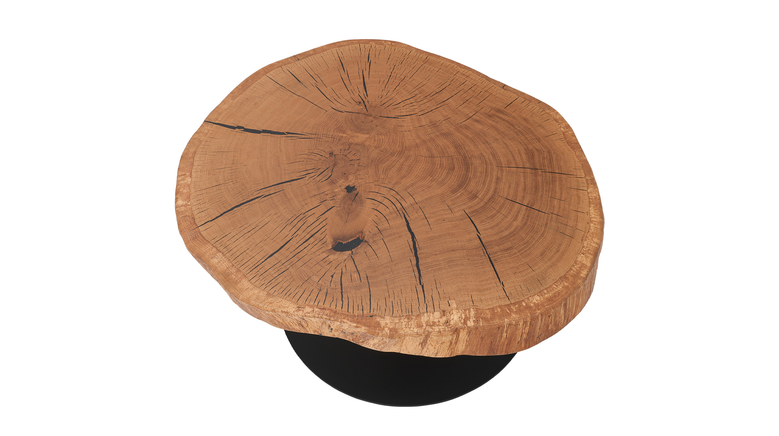 Couchtisch rund Baumscheibe Eiche massiv 75 x 45 cm - BILOXI