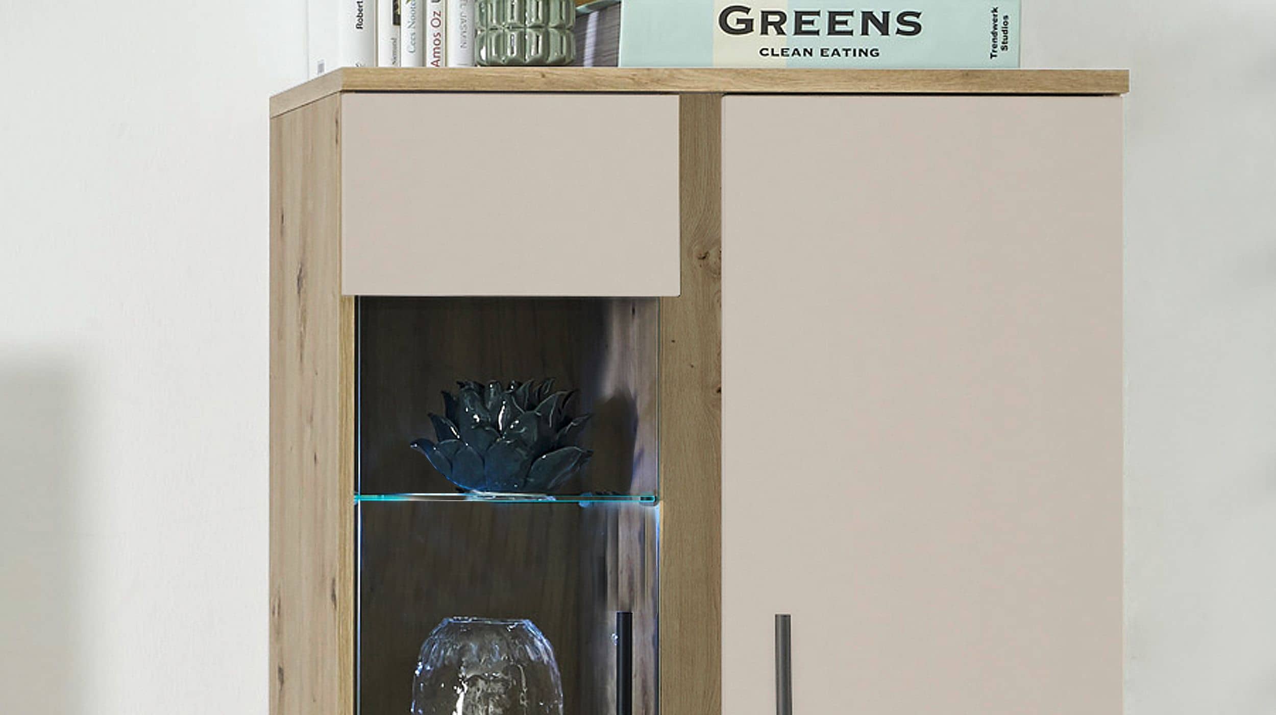 Vitrine mit Glastür beige - Artisan Eiche 75 cm - KANADA
