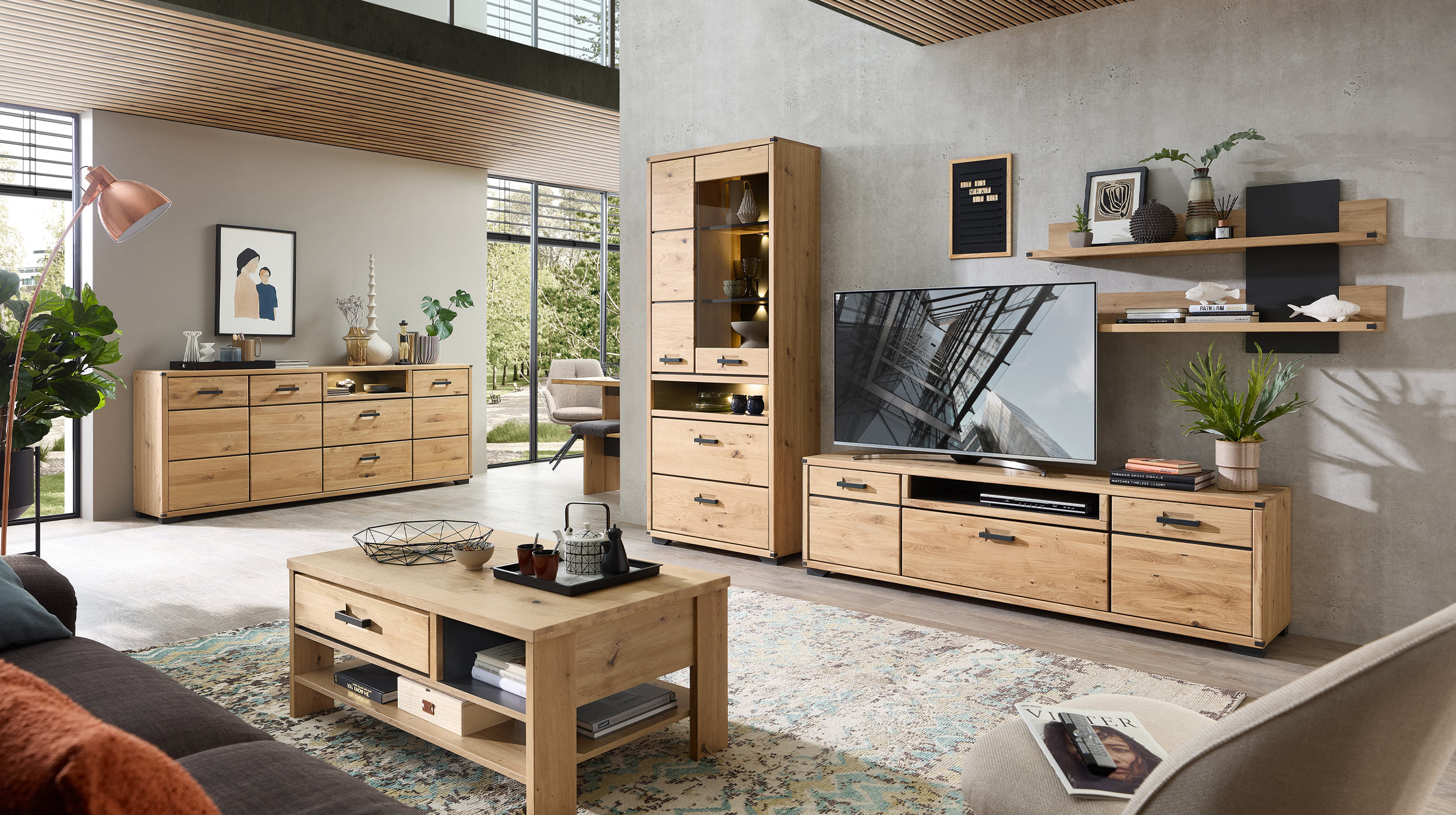 Sideboard mit Beleuchtung - Wildeiche - 219 cm - CATANIA