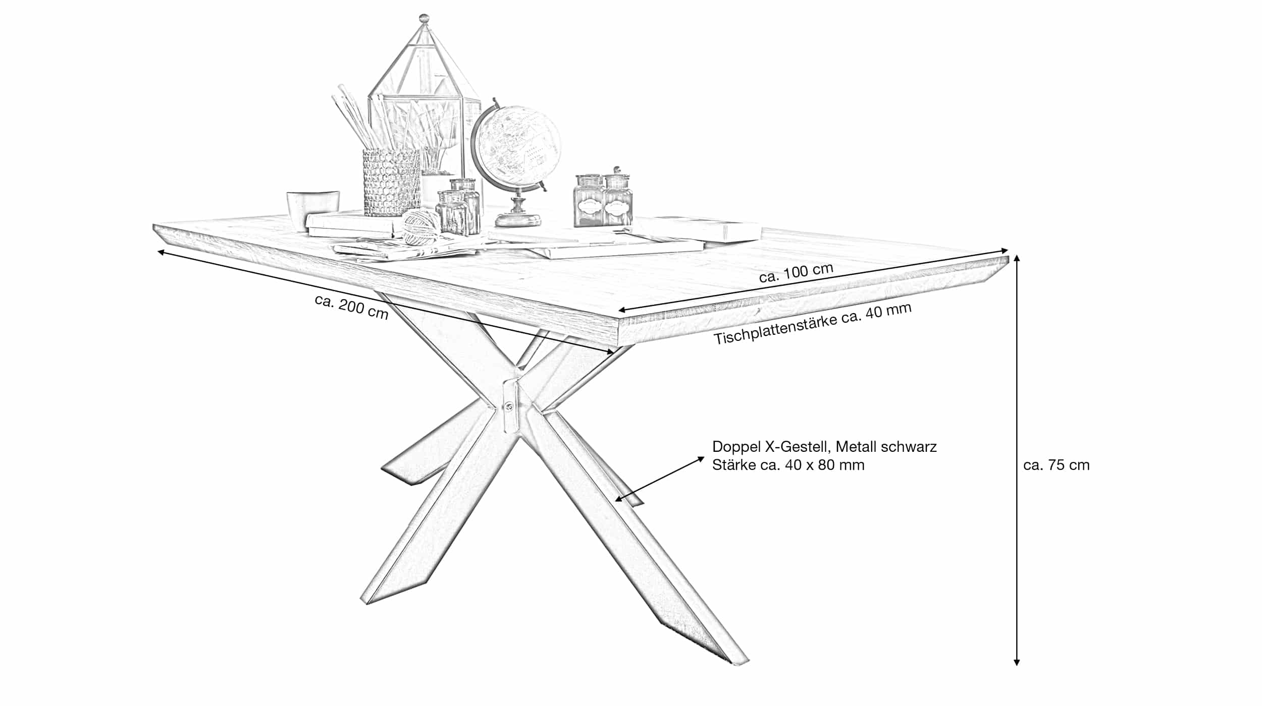 Esstisch Massivholztisch 200 cm massiv Wildeiche geölt - ANIKE