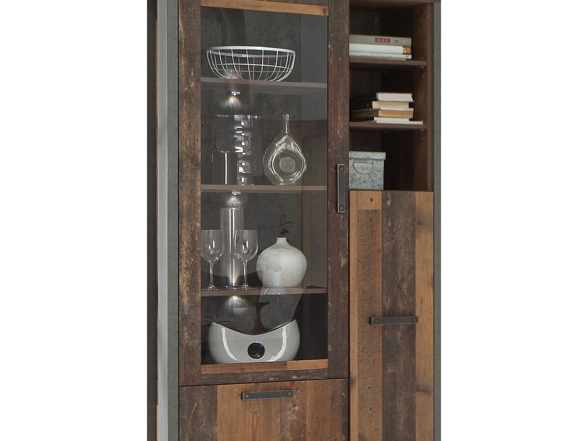Vitrine mit Glastür Old Wood - Beton - grau Breite 92 cm - CLIF