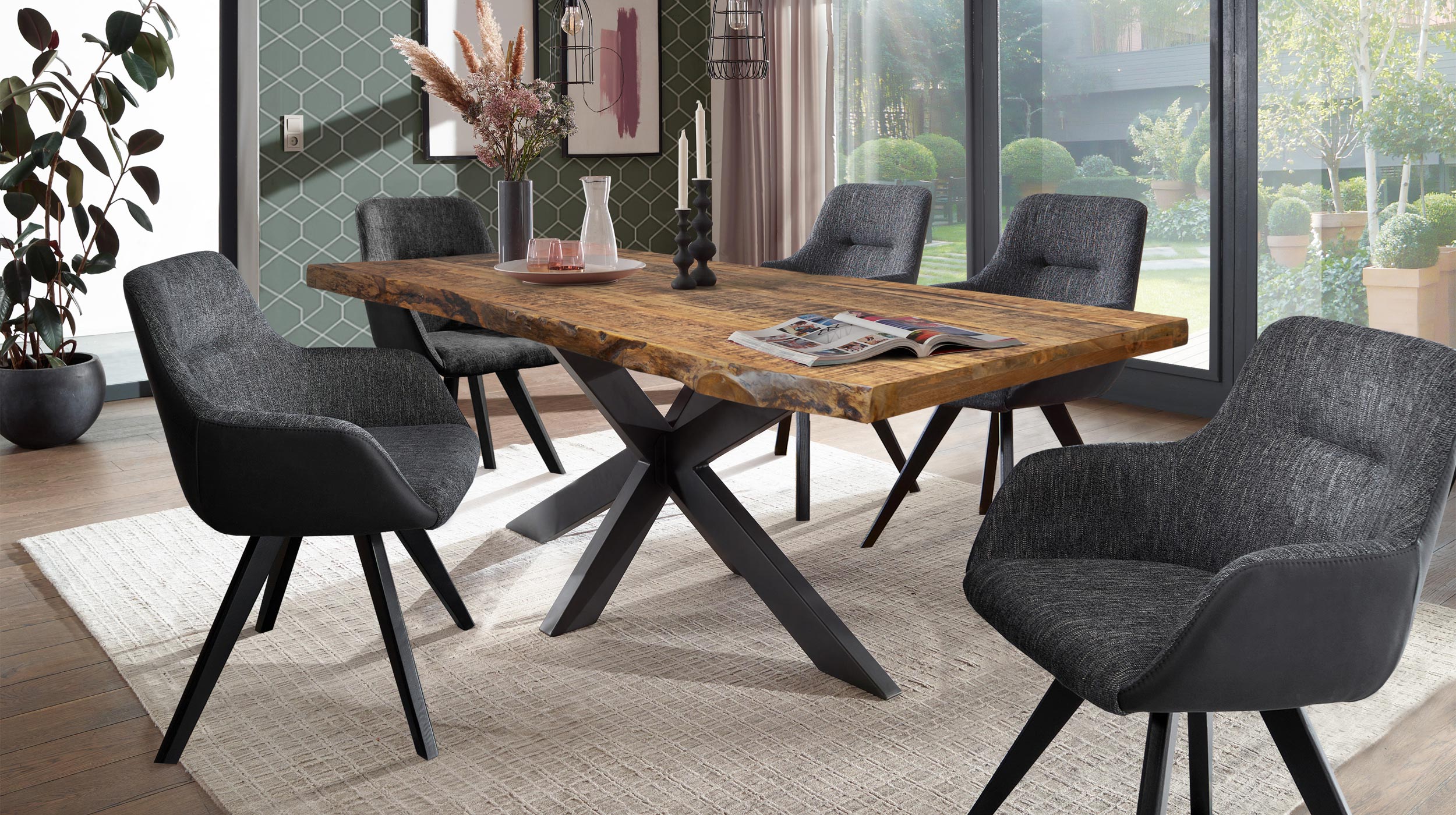 Esstisch Baumkantentisch massiv 200 cm Mango lackiert - TIM