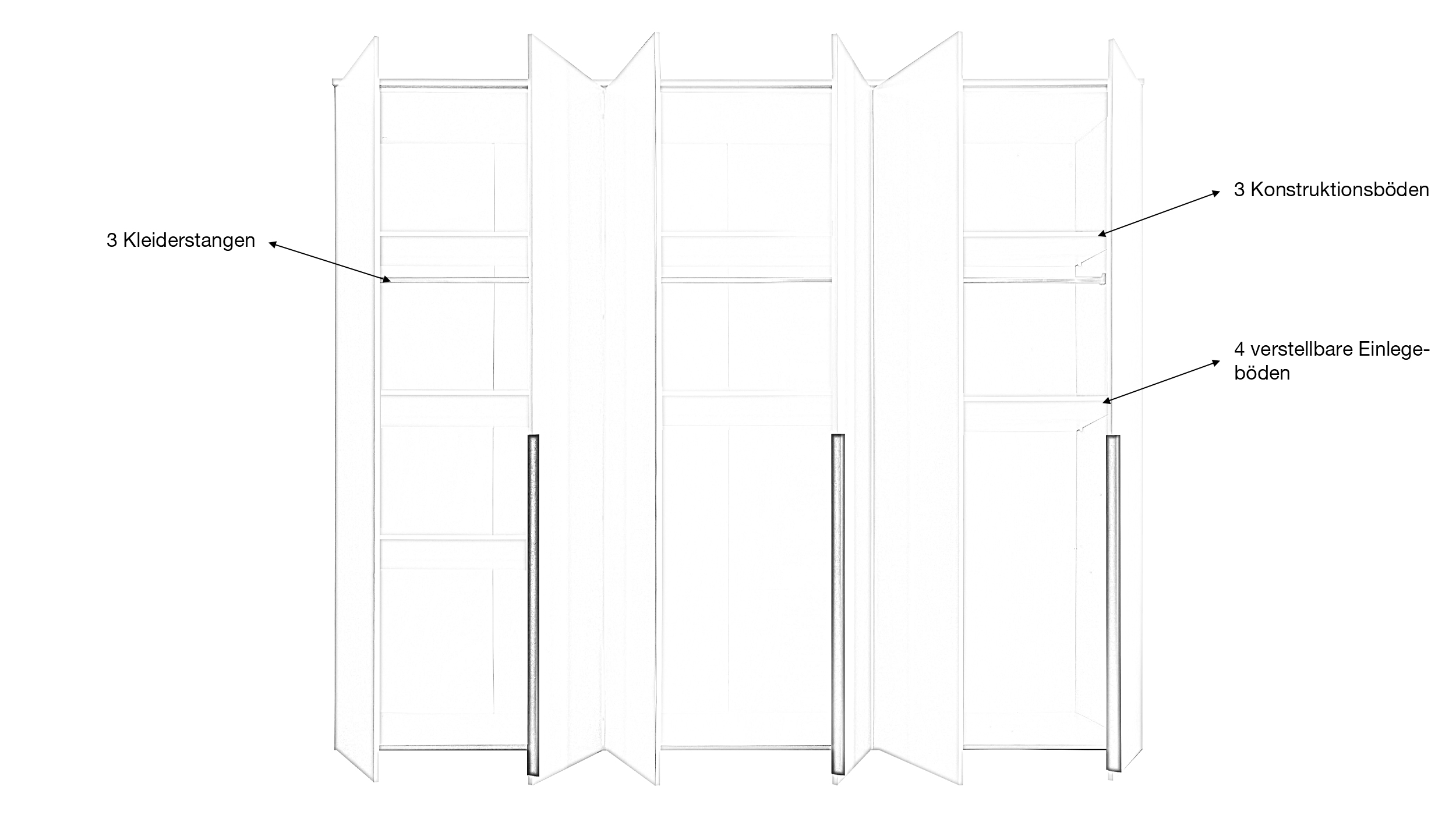 Kleiderschrank weiß - 270 cm - Kleiderschrank 6-türig - KEVO