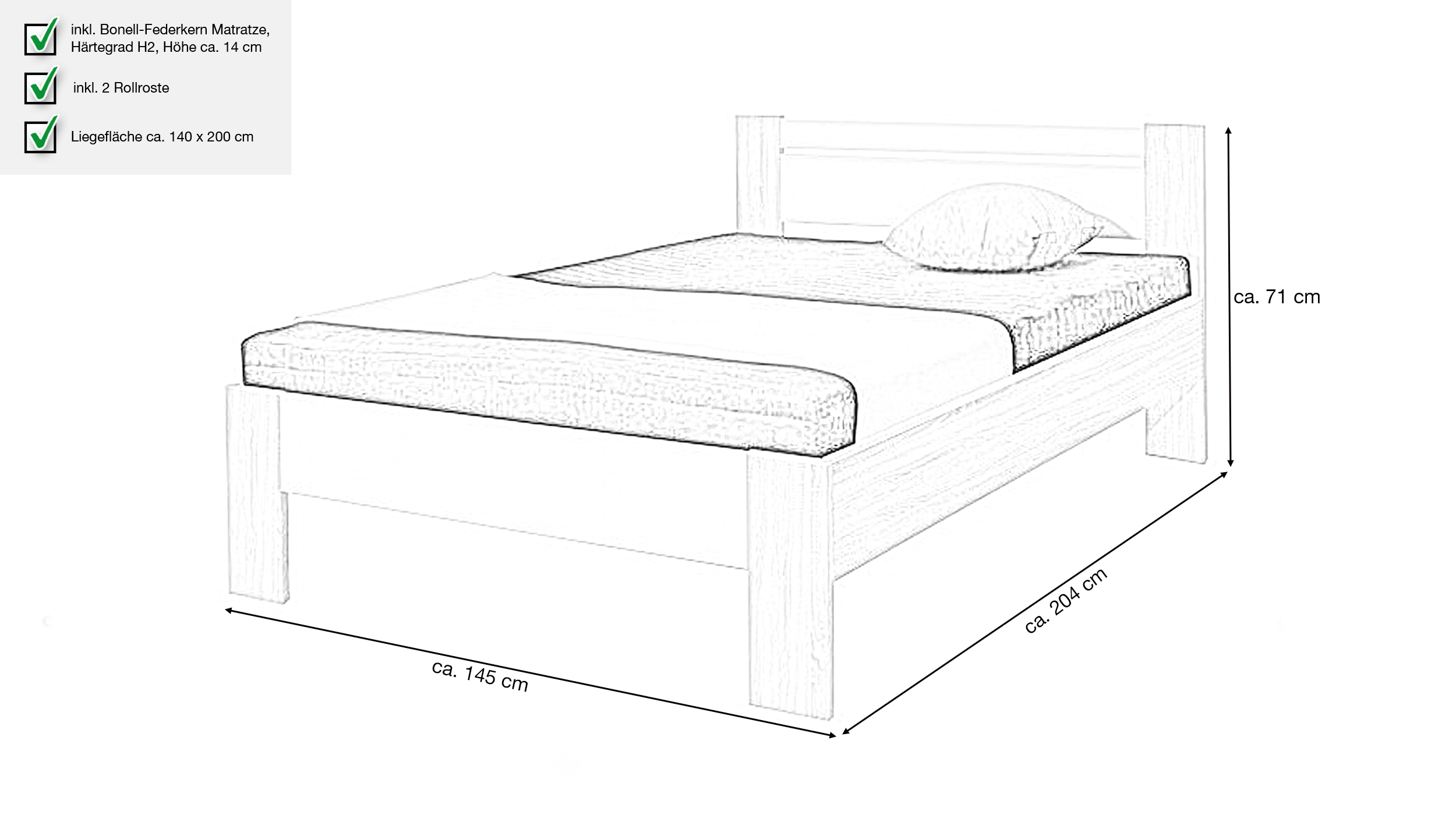 Futonbett 140 x 200 cm Einzelbett Sonoma Eiche - VEGA 