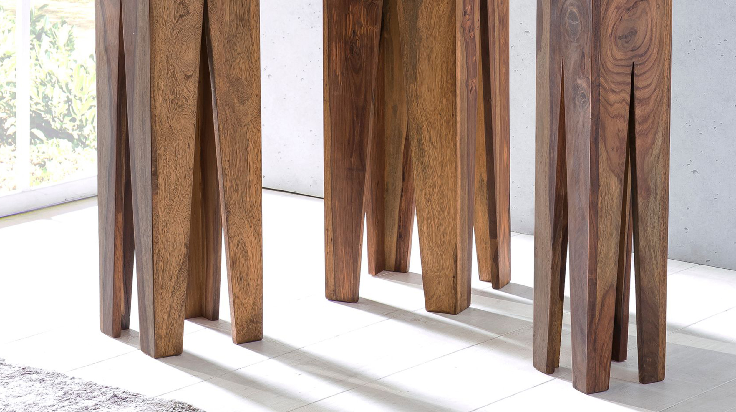 Beistelltisch 3er-Set Sheesham massiv gebeizt - 25 x 25 cm - SOFIE