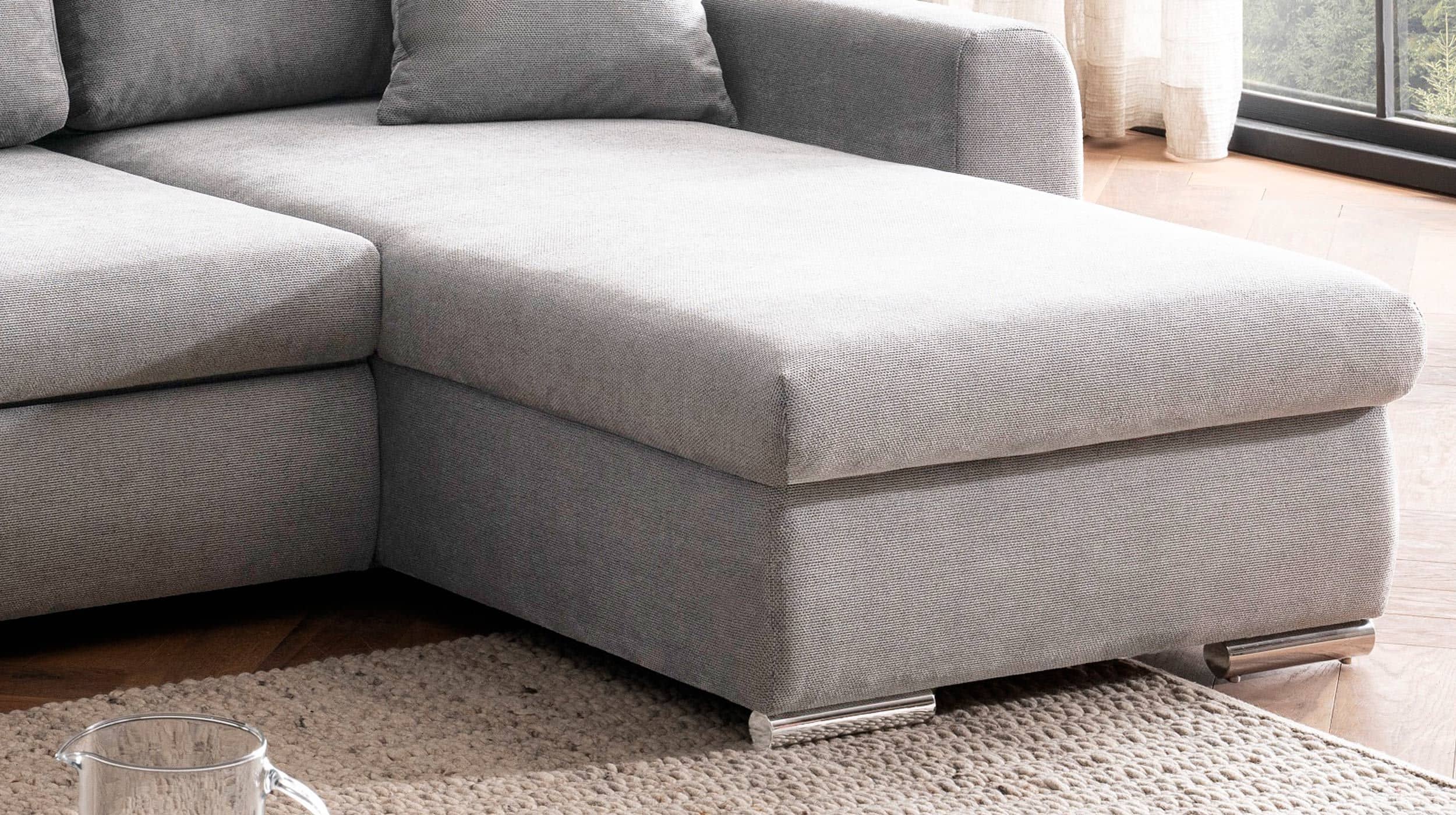 Ecksofa grau mit Schlaffunktion - Bettkasten 261 cm - RAMONA