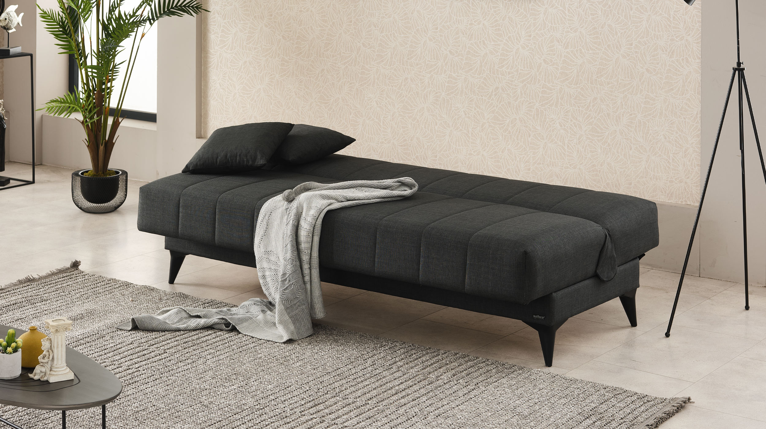 Einzelsofa 3-Sitzer grau Schlaffunktion Bettkasten 192 cm - ACTION