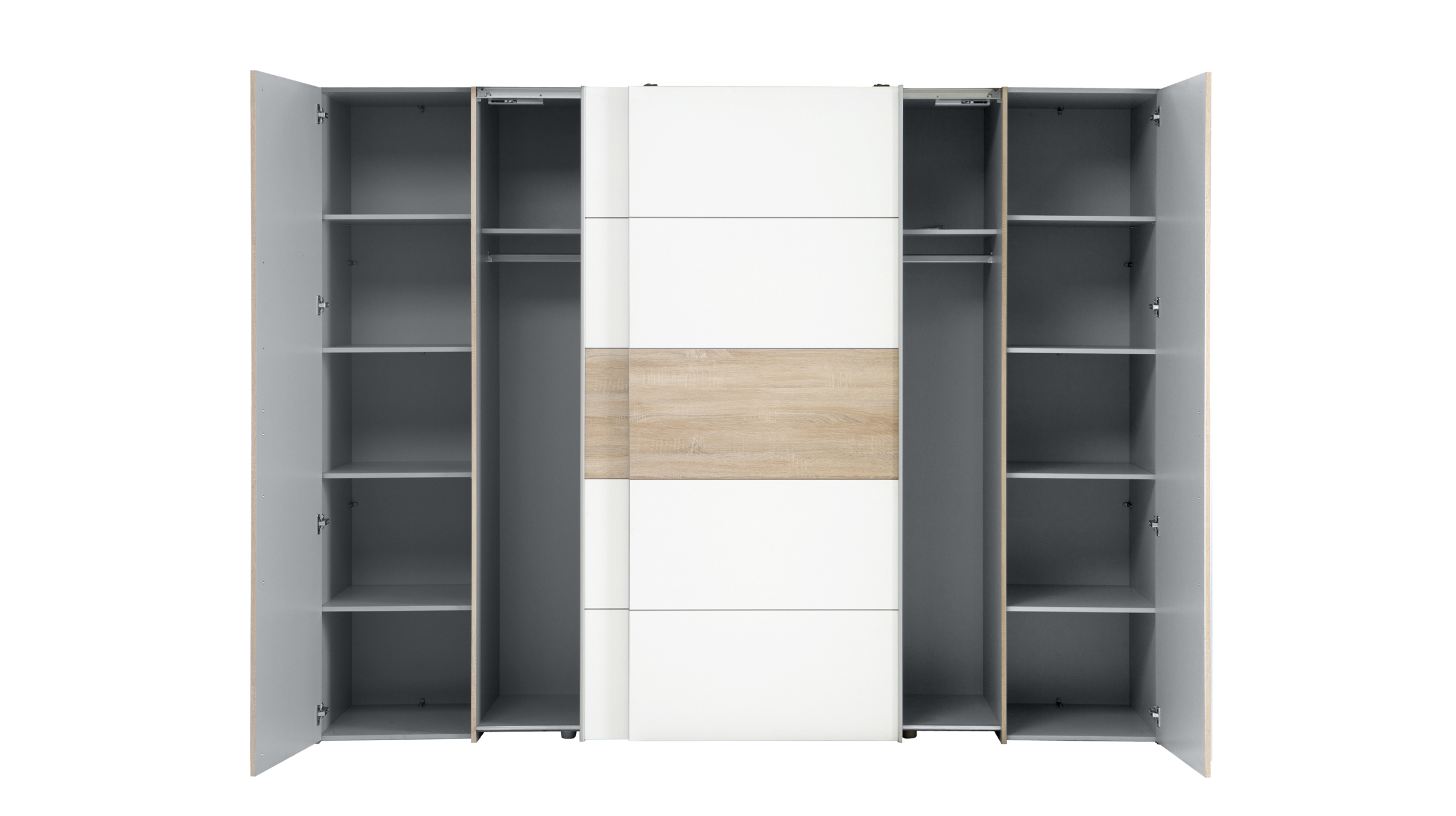 Kleiderschrank Sonoma Eiche - weiß - 270 cm - Schwebetüren - NARAGO