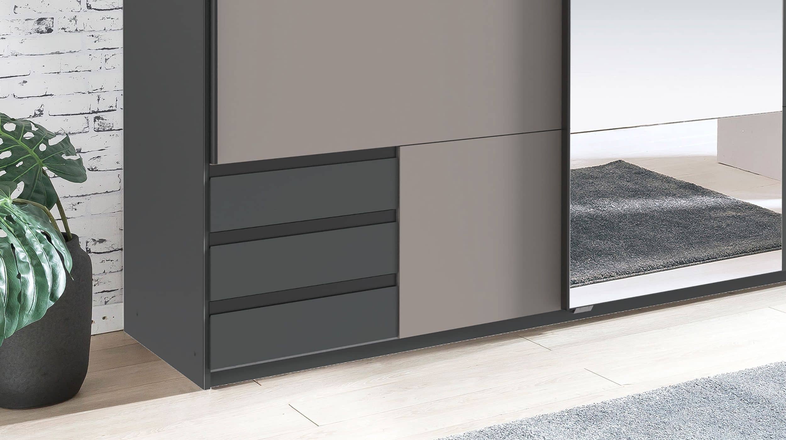 Schwebetürenschrank mit Spiegel grau - graphit 180 cm - EMDEN