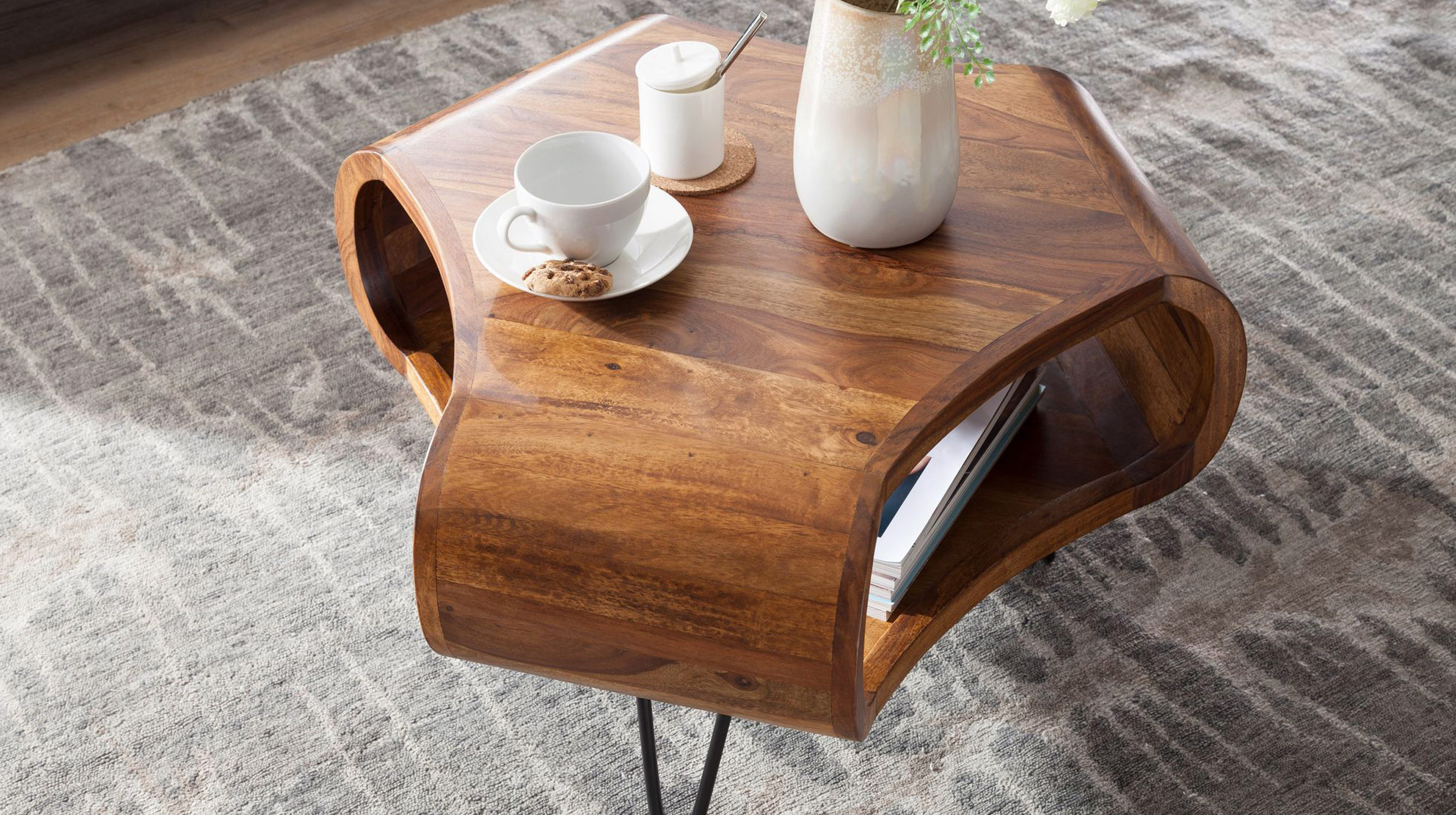 Couchtisch Sheesham massiv gebeizt 55 x 55 cm - RELA 