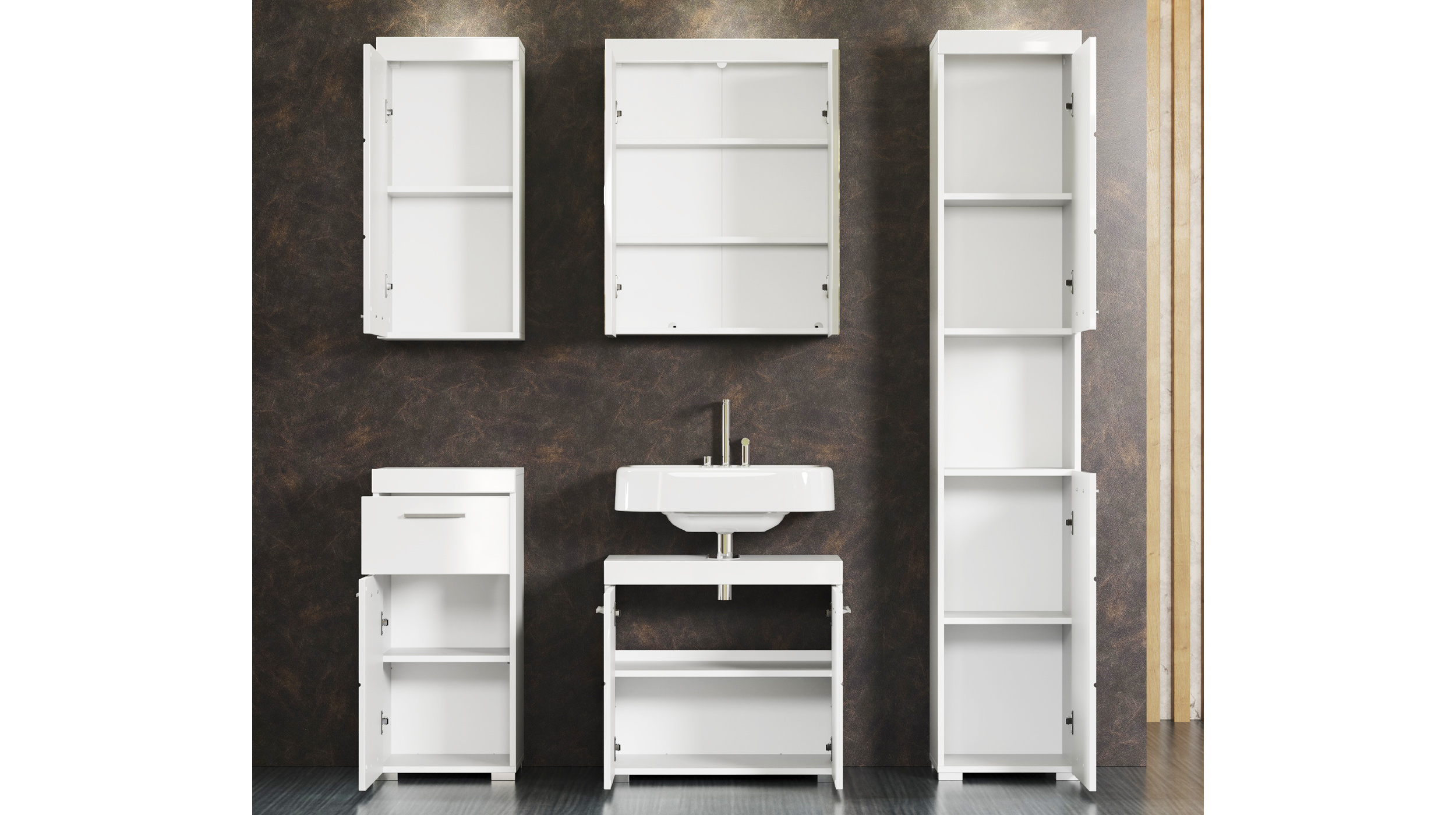 Bad Hängeschrank weiß hochglanz Breite 37 cm - AMANDA