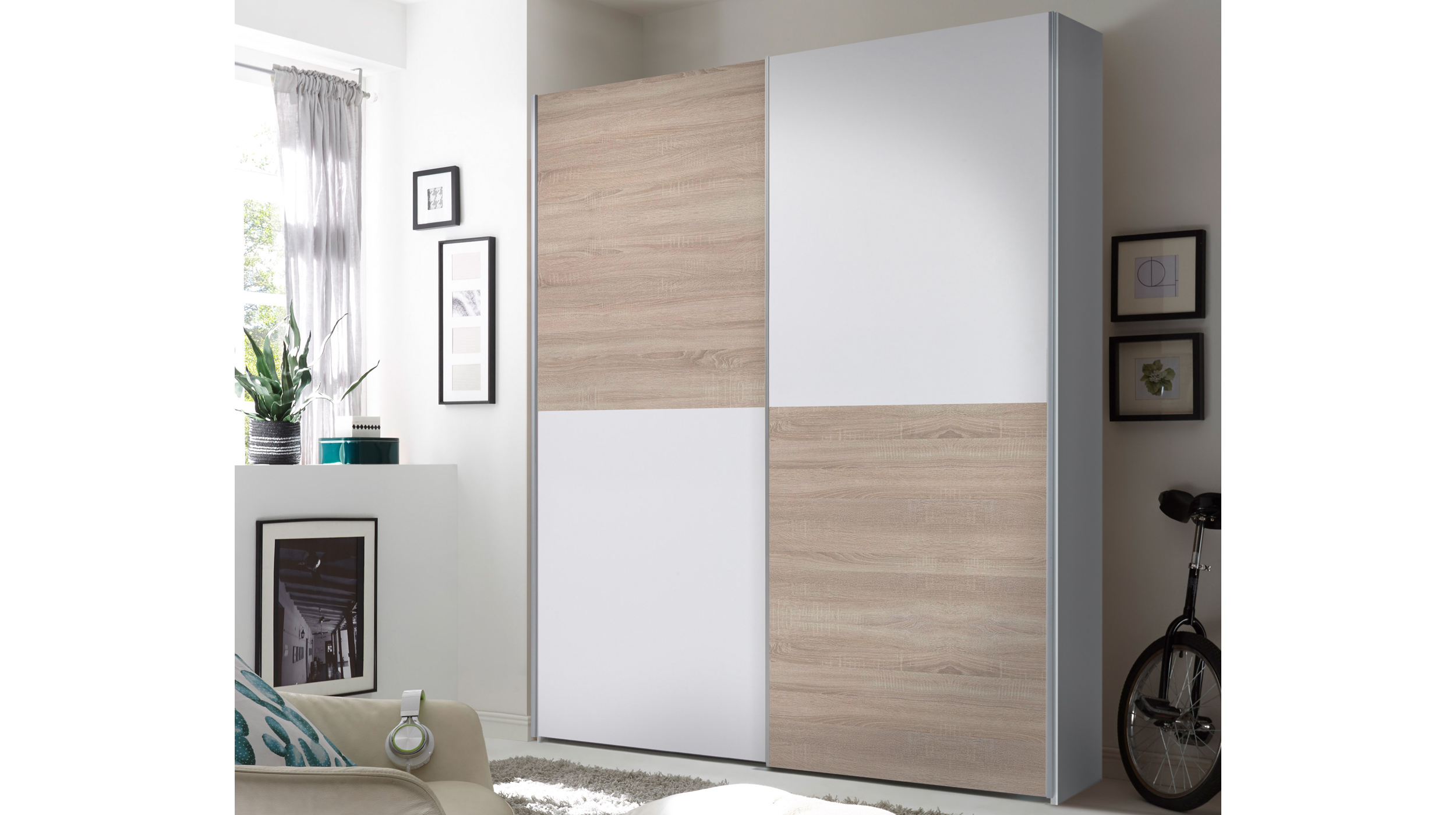 Schwebetürenschrank Sonoma Eiche - weiß 170 cm - TIME