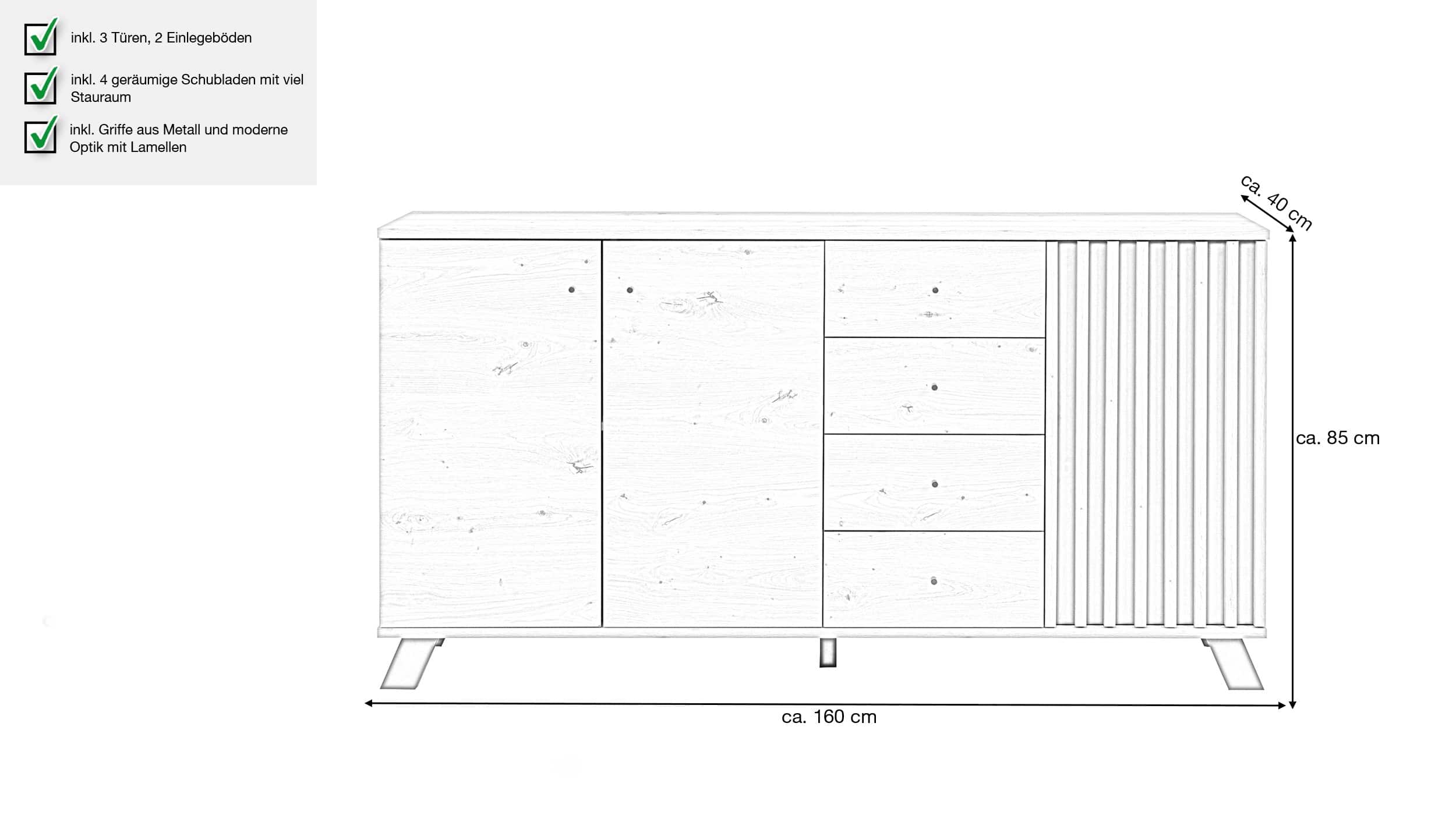 Sideboard 3 Türen Artisan Eiche - anthrazit 160 cm - MEDAN 