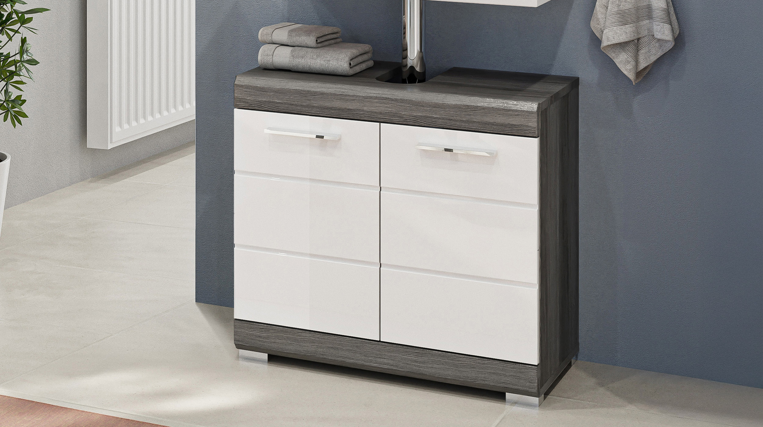 Waschbeckenunterschrank weiß hochglanz - grau - 60 cm - SCOUT