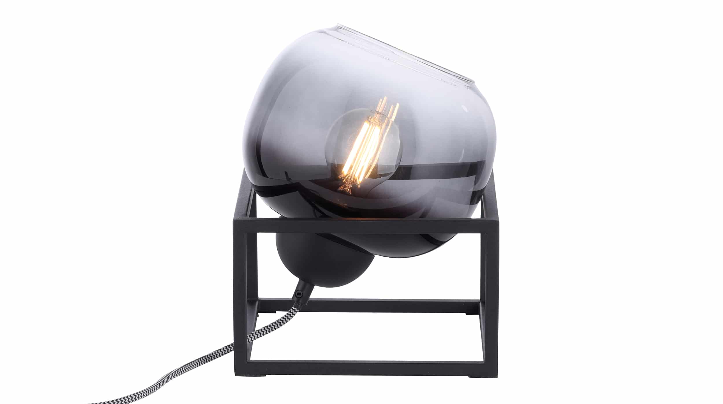 Tischlampe schwarz 20 x 24 cm Rauchglas Metallrahmen - ZEA 