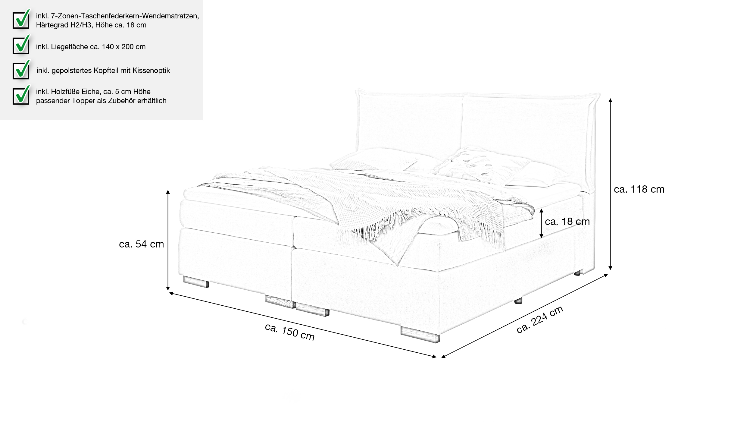 Boxspringbett 140 x 200 cm Chenille weiß - AREZZO