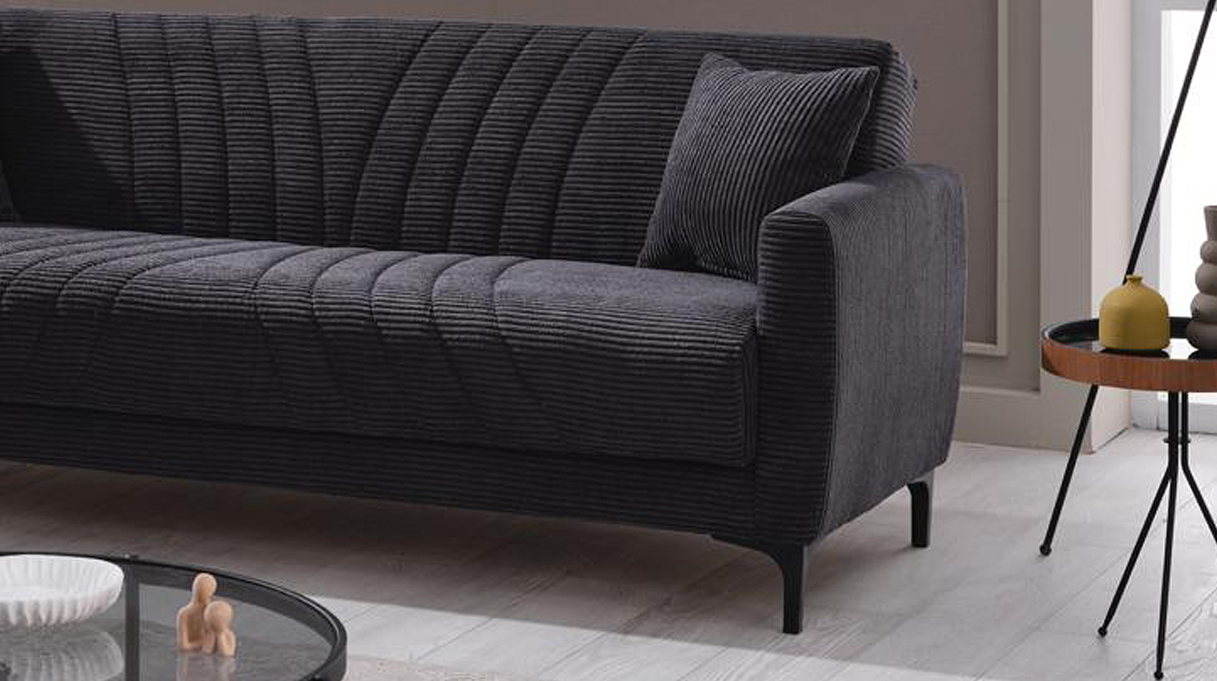 Einzelsofa Cord mit Schlaffunktion 213 cm 3-Sitzer - anthrazit - COMADIO 