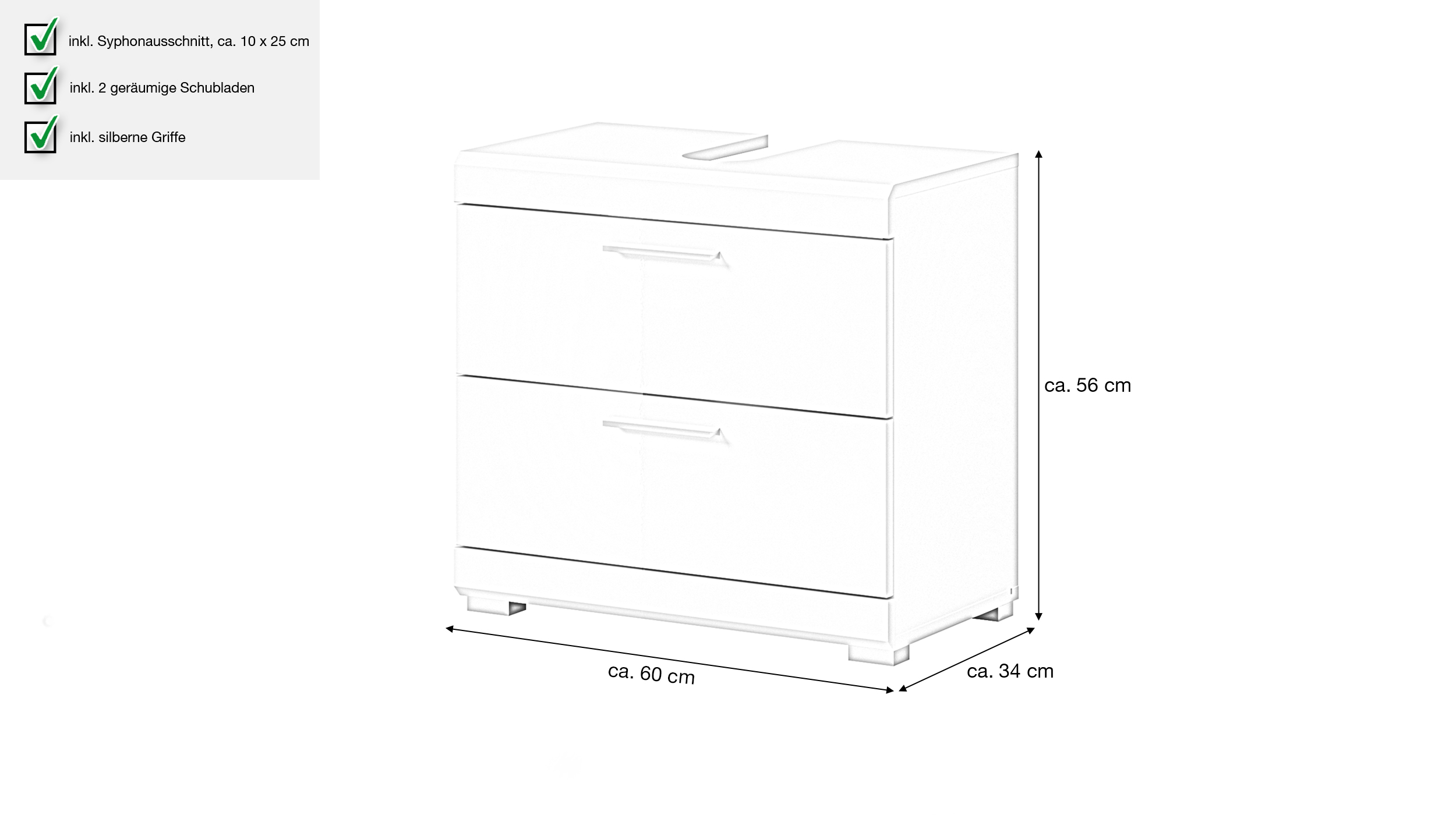 Waschbeckenunterschrank weiß hochglanz - 60 cm - SCOUT