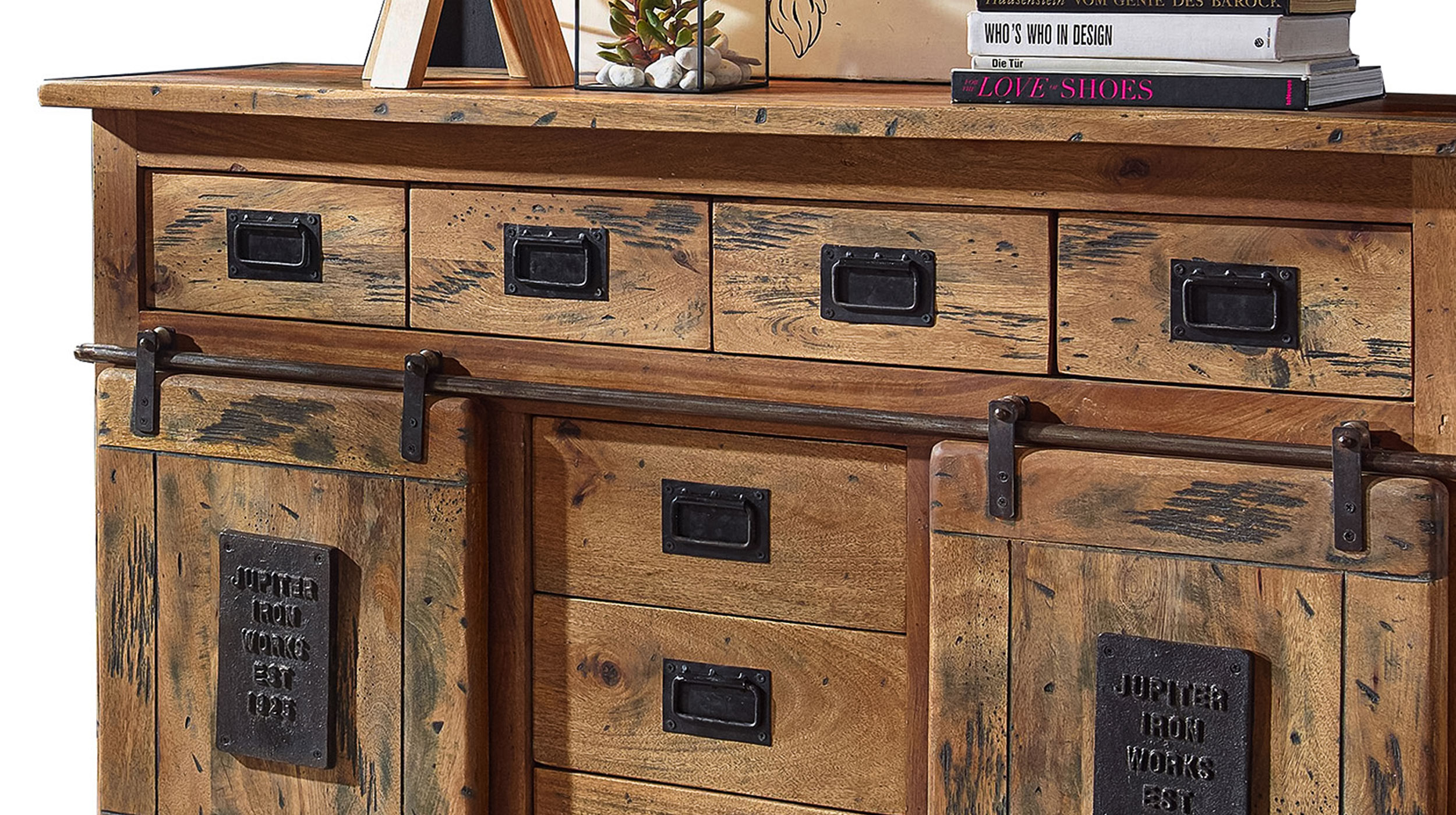 Sideboard mit 2 Rolltüren Mango massiv 150 cm - montiert - EMANUEL