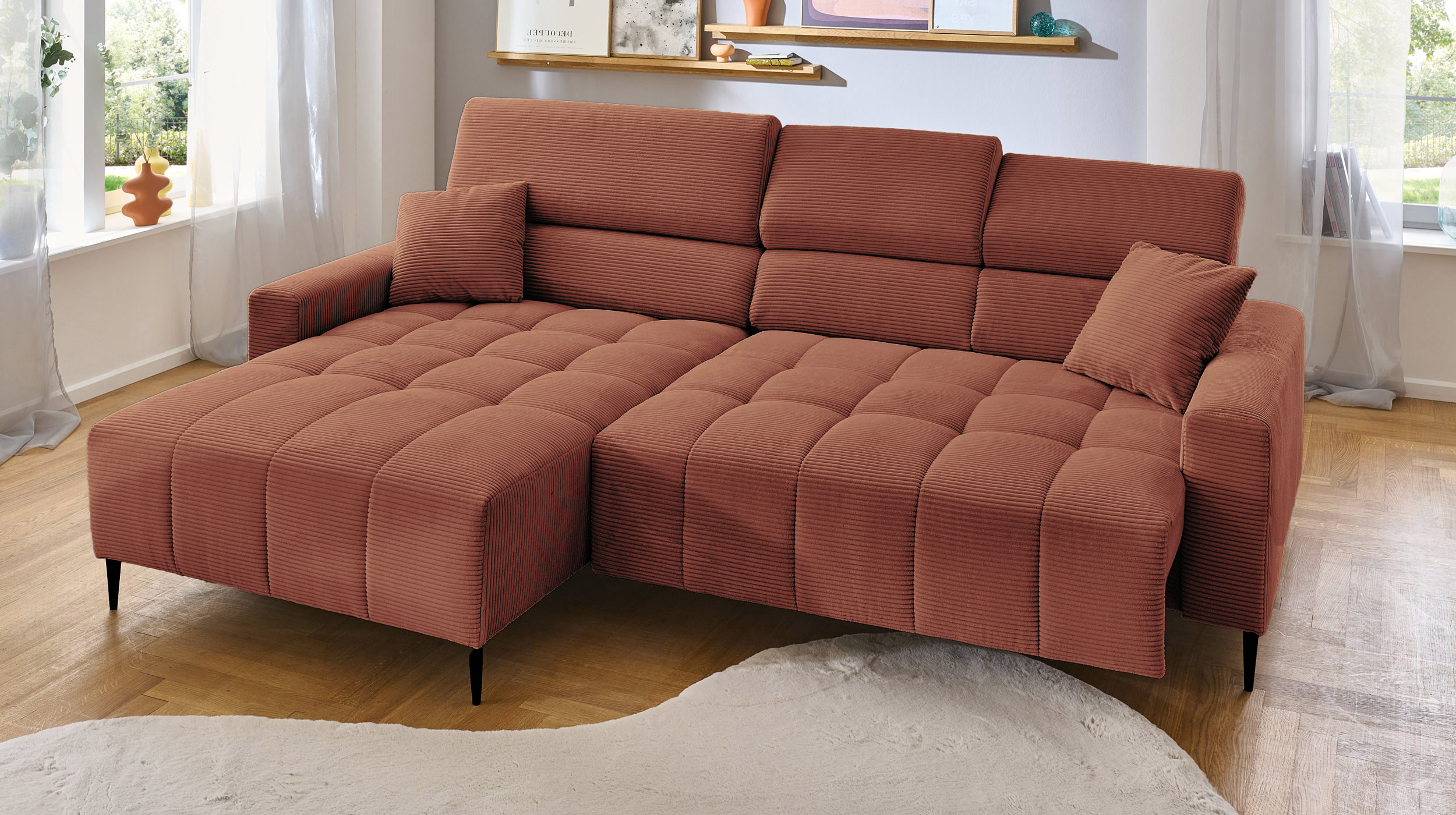 Ecksofa Cord rost - 256 x 180 cm - Sitztiefenverstellung - SIMPLE