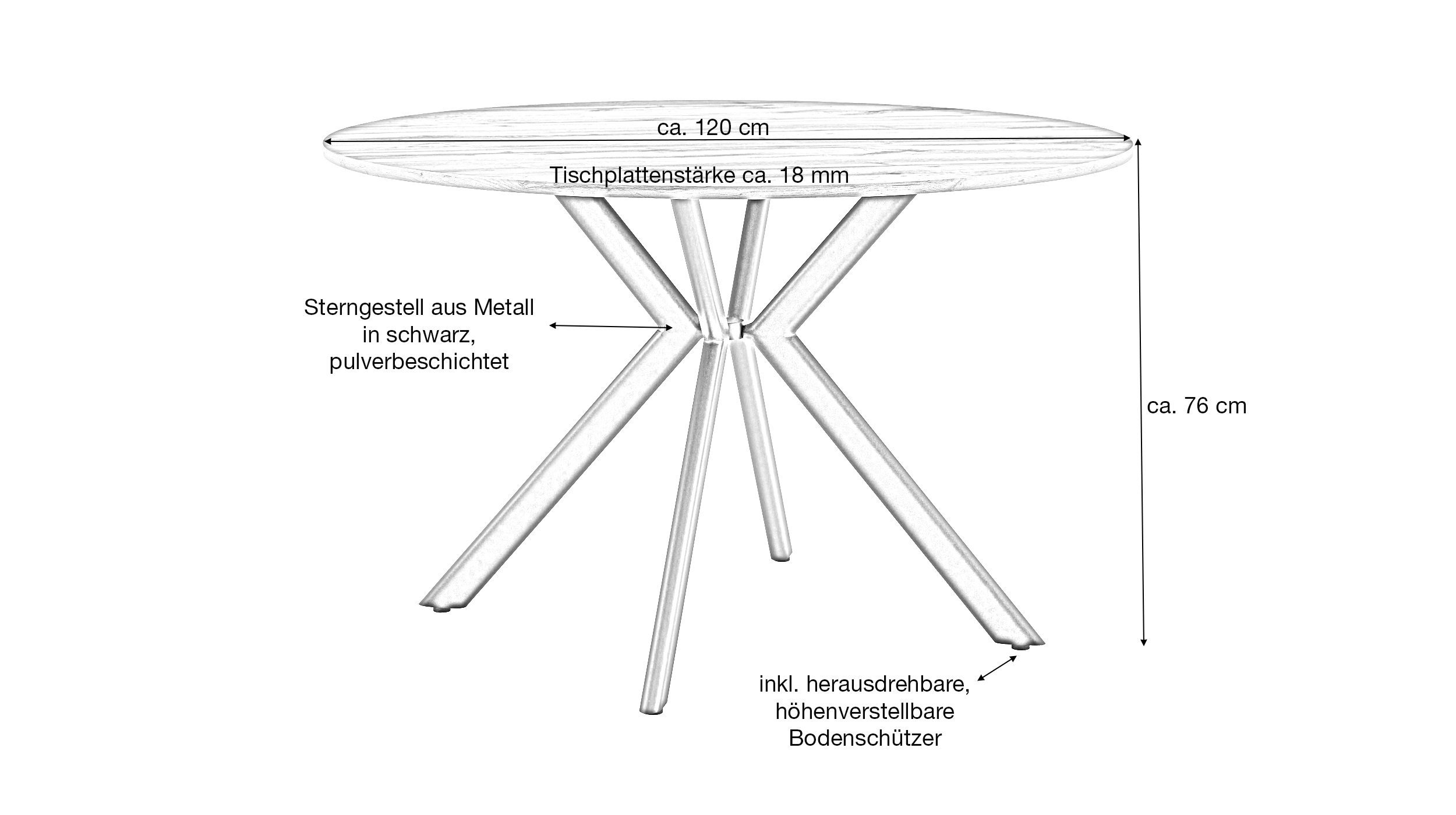 Esstisch rund Wildeiche Optik 120 cm Sterngestell schwarz - YARA