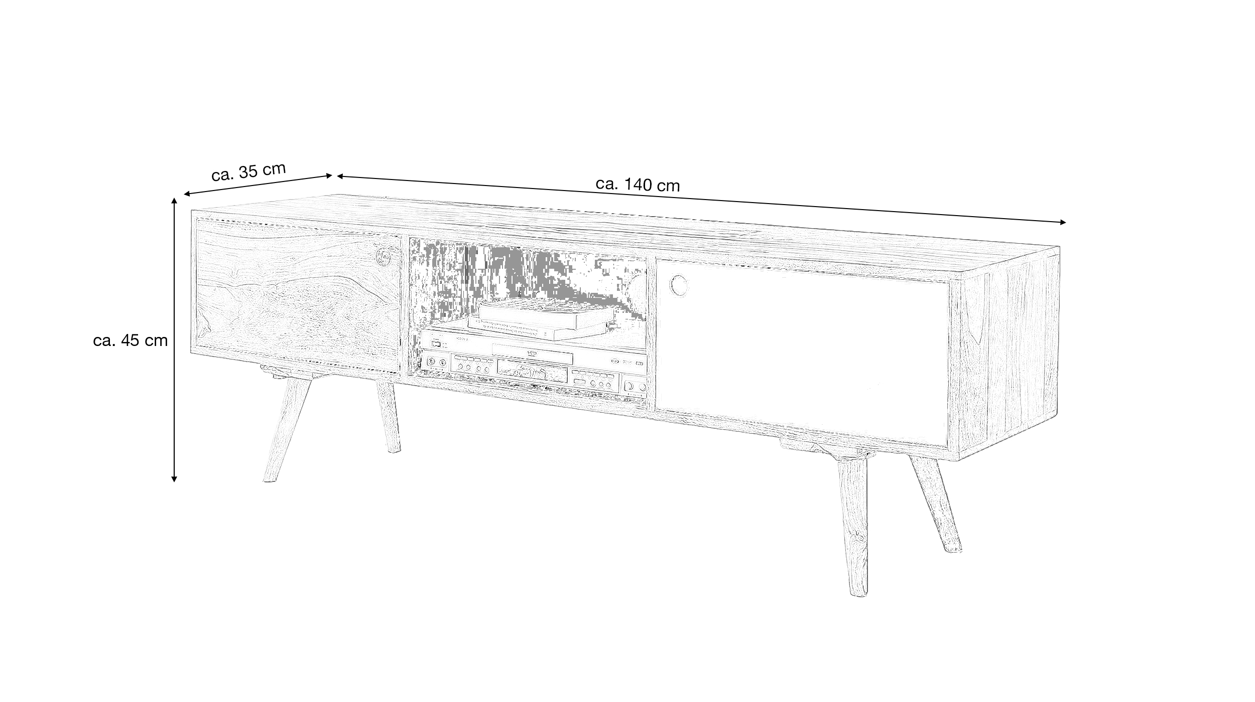 TV-Lowboard Sheesham massiv gebeizt 140 cm - RAKEL 