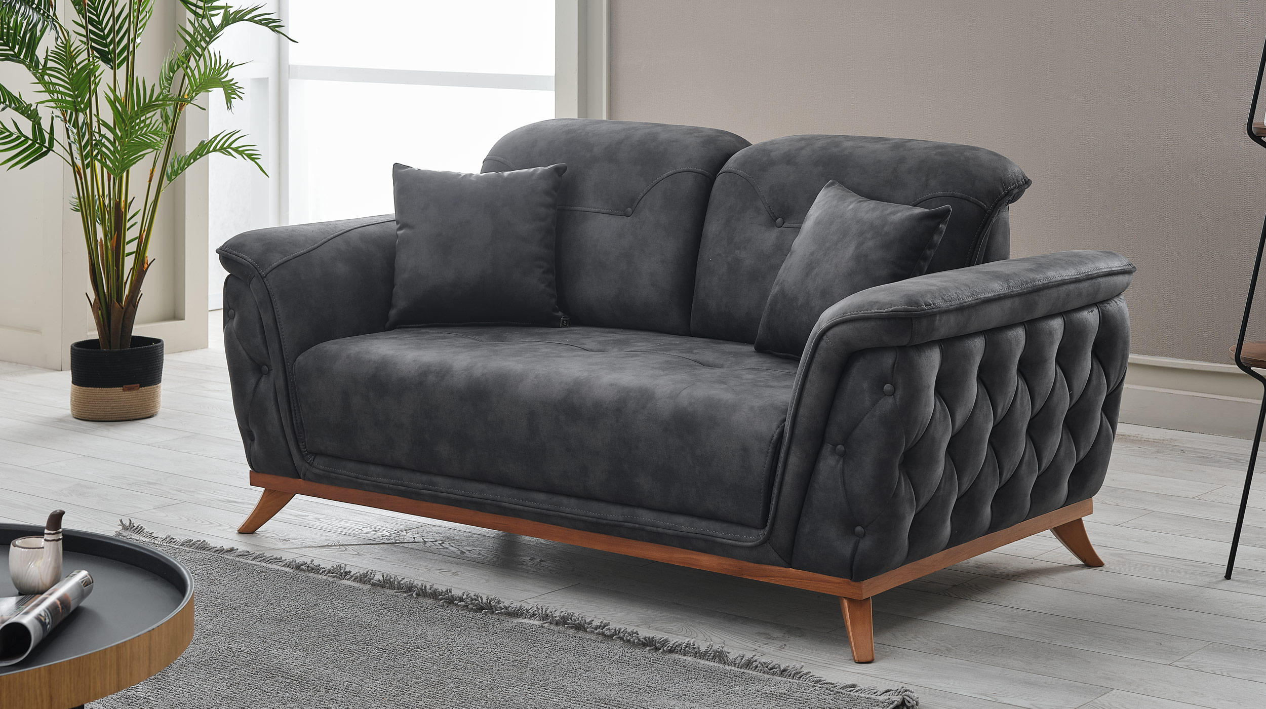 Einzelsofa 2-Sitzer anthrazit 181 cm - ALBERTO