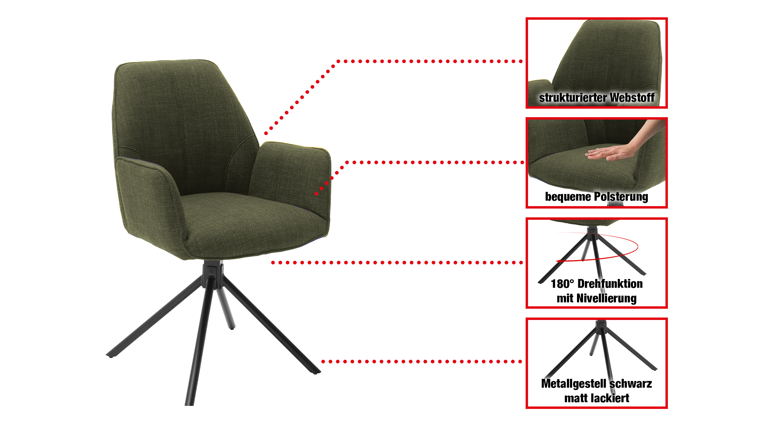 Armlehnstuhl grün drehbar - Webstoff - PEMBA