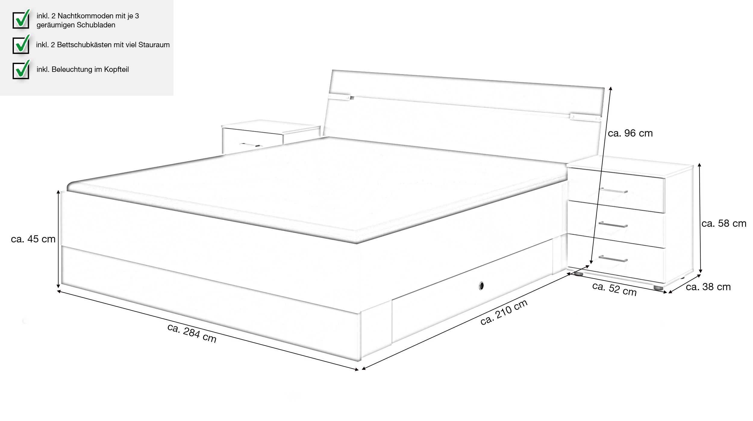 Bettanlage 180 x 200 cm grau - graphit - Stauraum - XANTEN