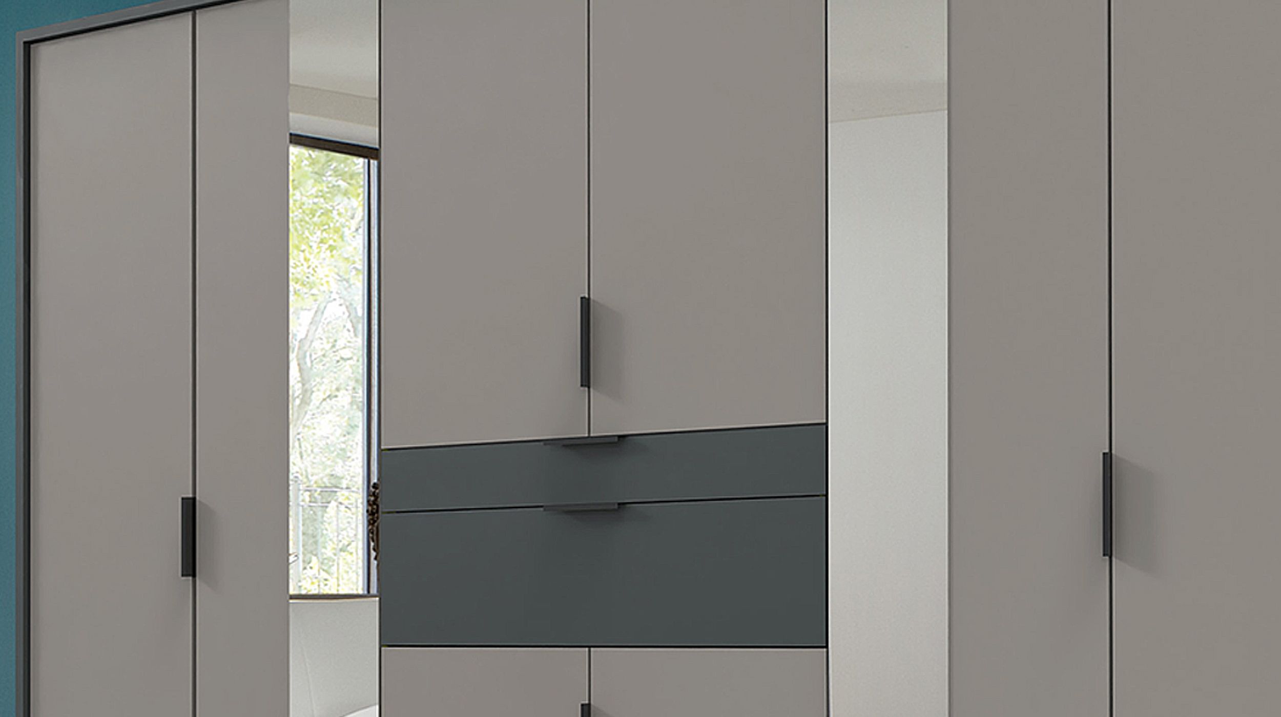 Kleiderschrank mit Spiegel 270 cm grau - graphit 6-türig - XANTEN