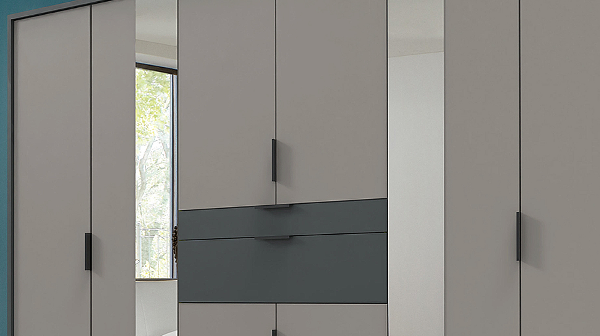 Kleiderschrank mit Spiegel 270 cm grau - graphit 6-türig - XANTEN