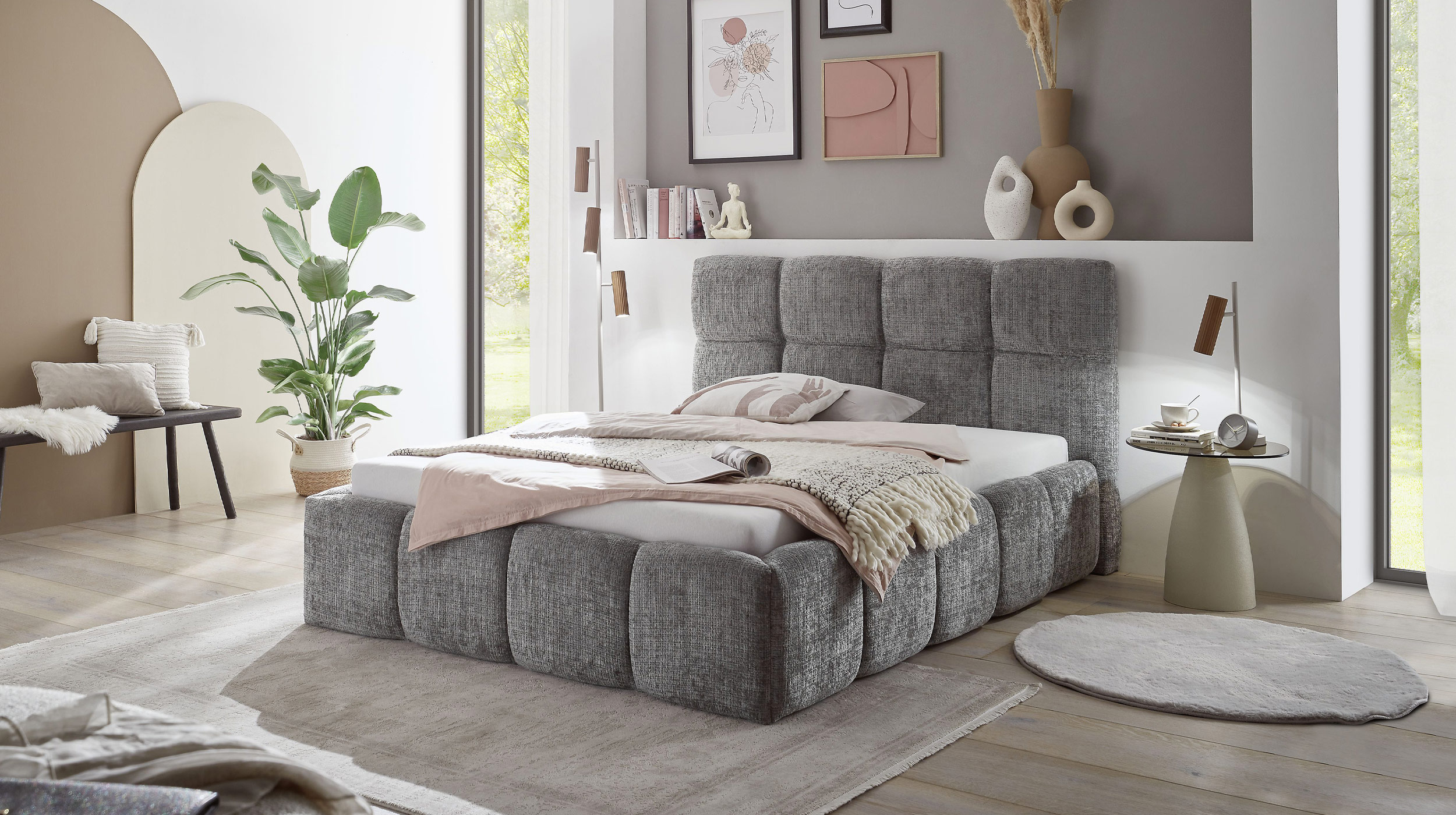 Polsterbett 180 x 200 cm grau Bettkasten Chenille - SANDRIN