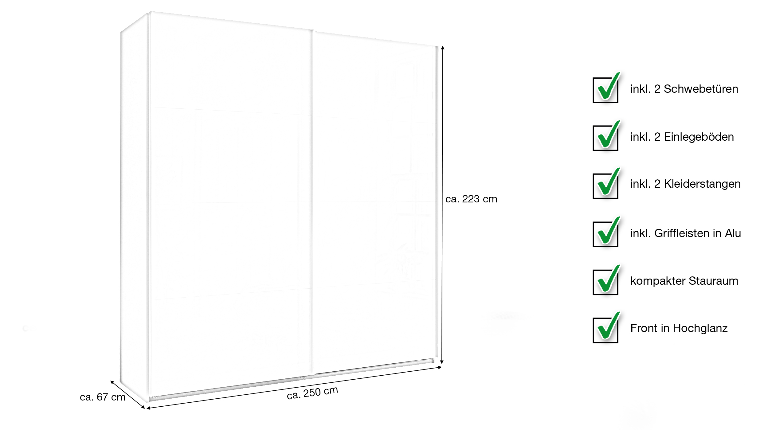 Schwebetürenschrank weiß hochglanz - 250 cm - SYSTEMA