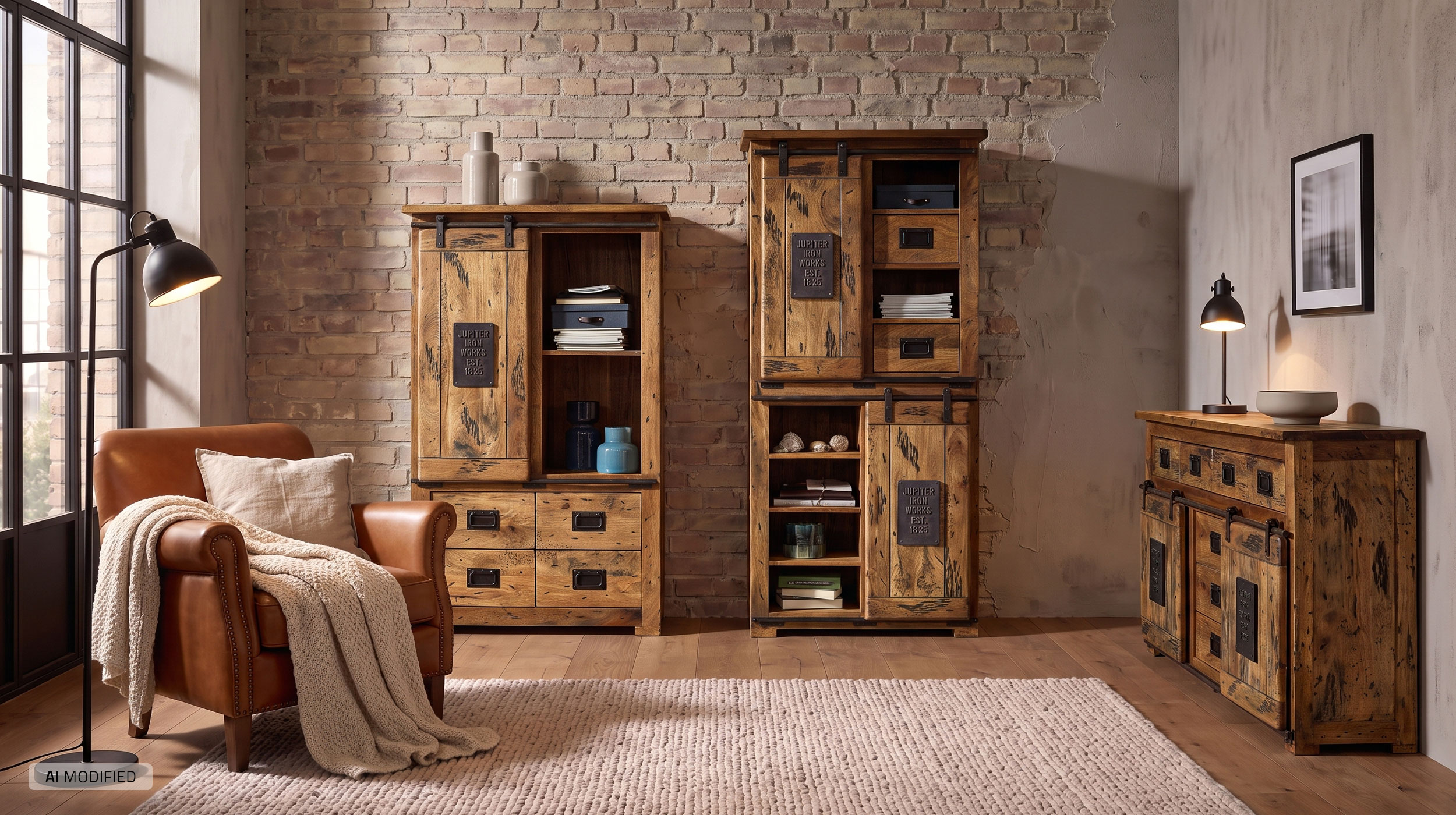 Highboard mit 2 Rolltüren Mango massiv 80 cm - montiert - EMANUEL