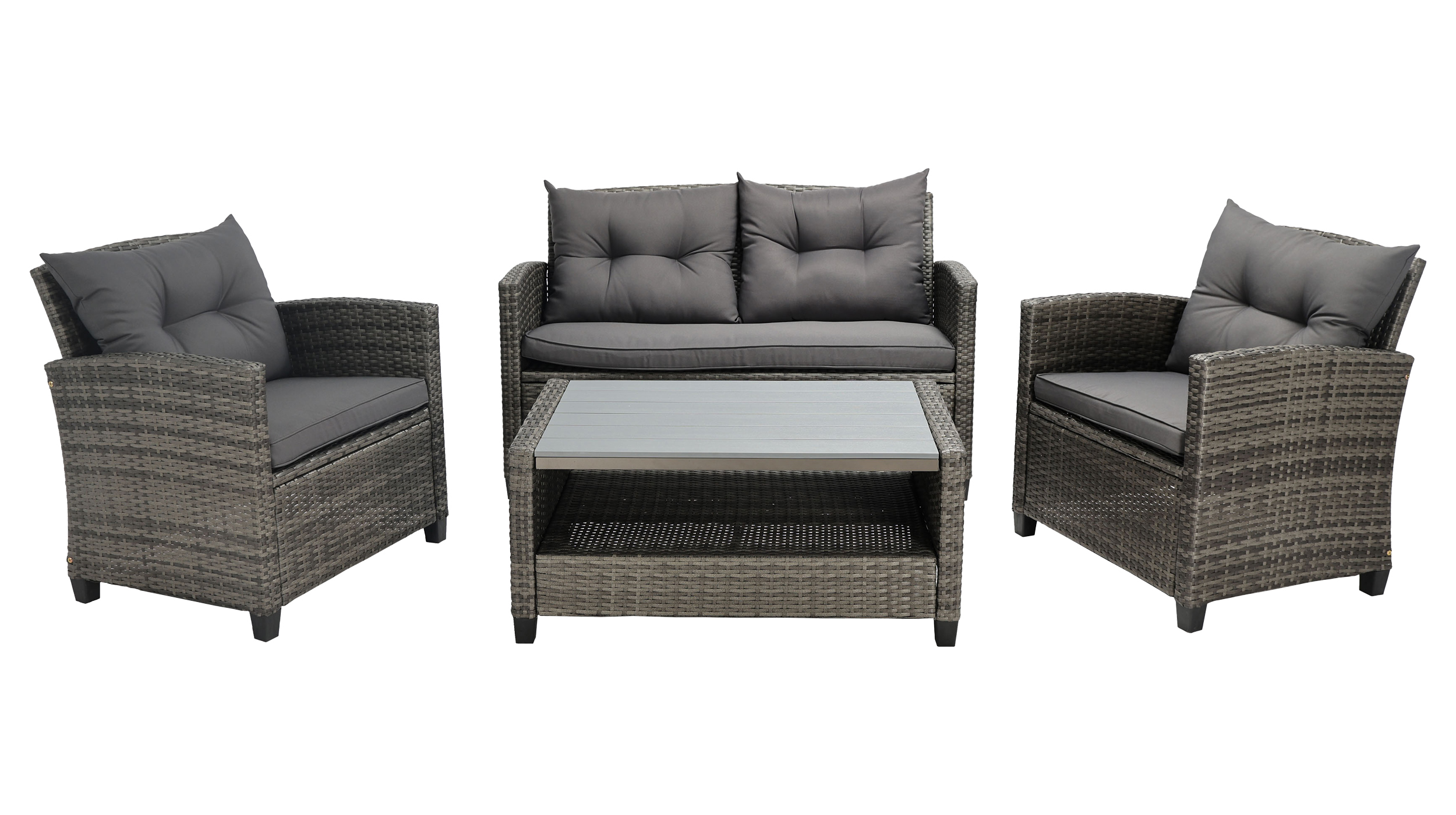 Gartenmöbel Set 4-teilig Polyrattan grau mit Kissen - RAVA