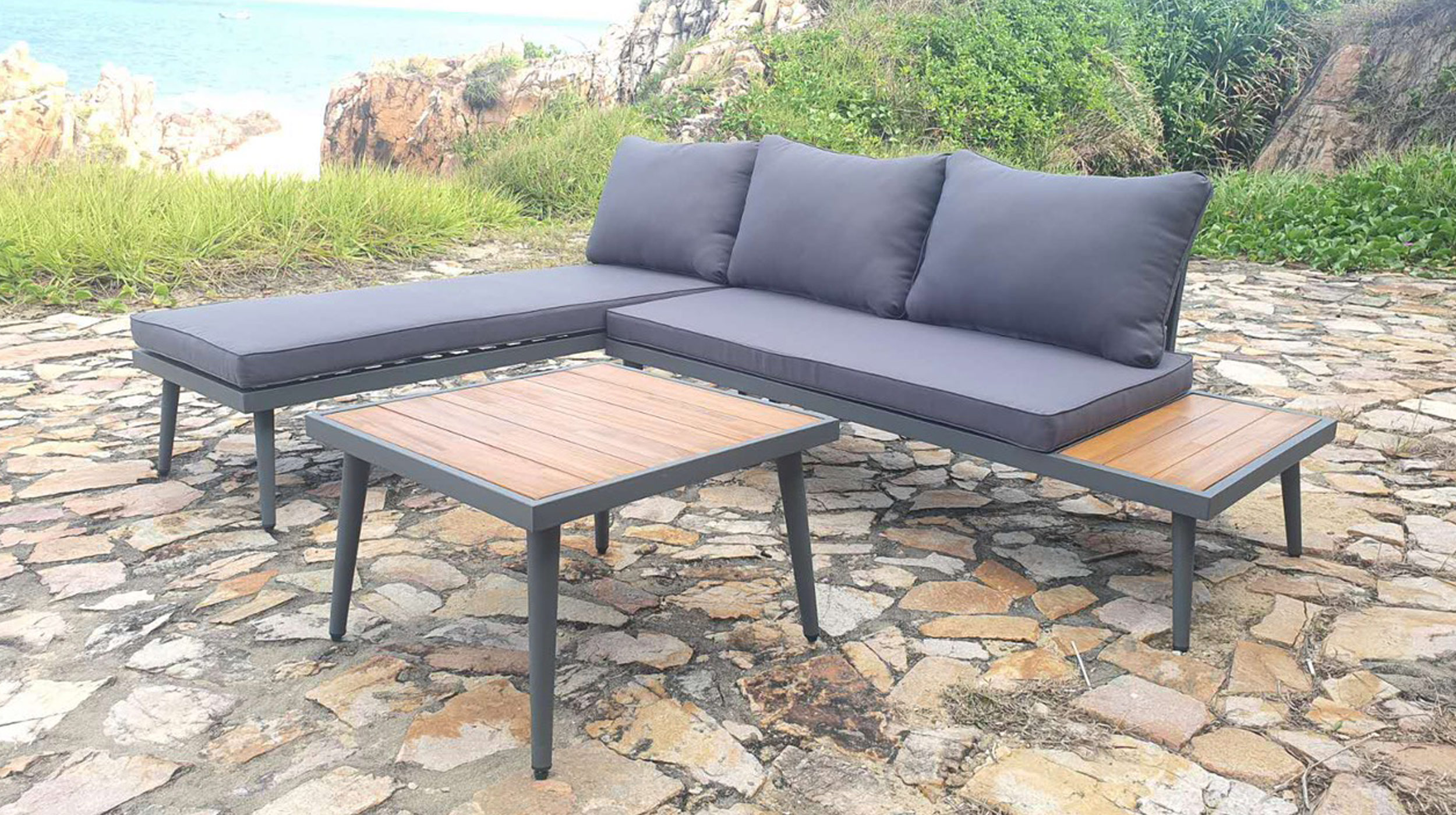 Gartenmöbel Set 216 x 147 cm grau - Akazien-Optik - SAVINA