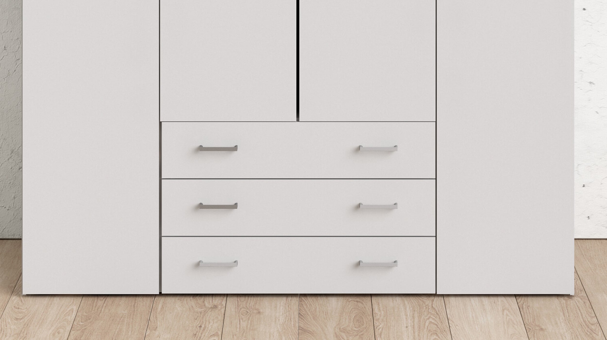 Kleiderschrank mit 3 Schubladen 4-türig weiß 154 cm - SPACE