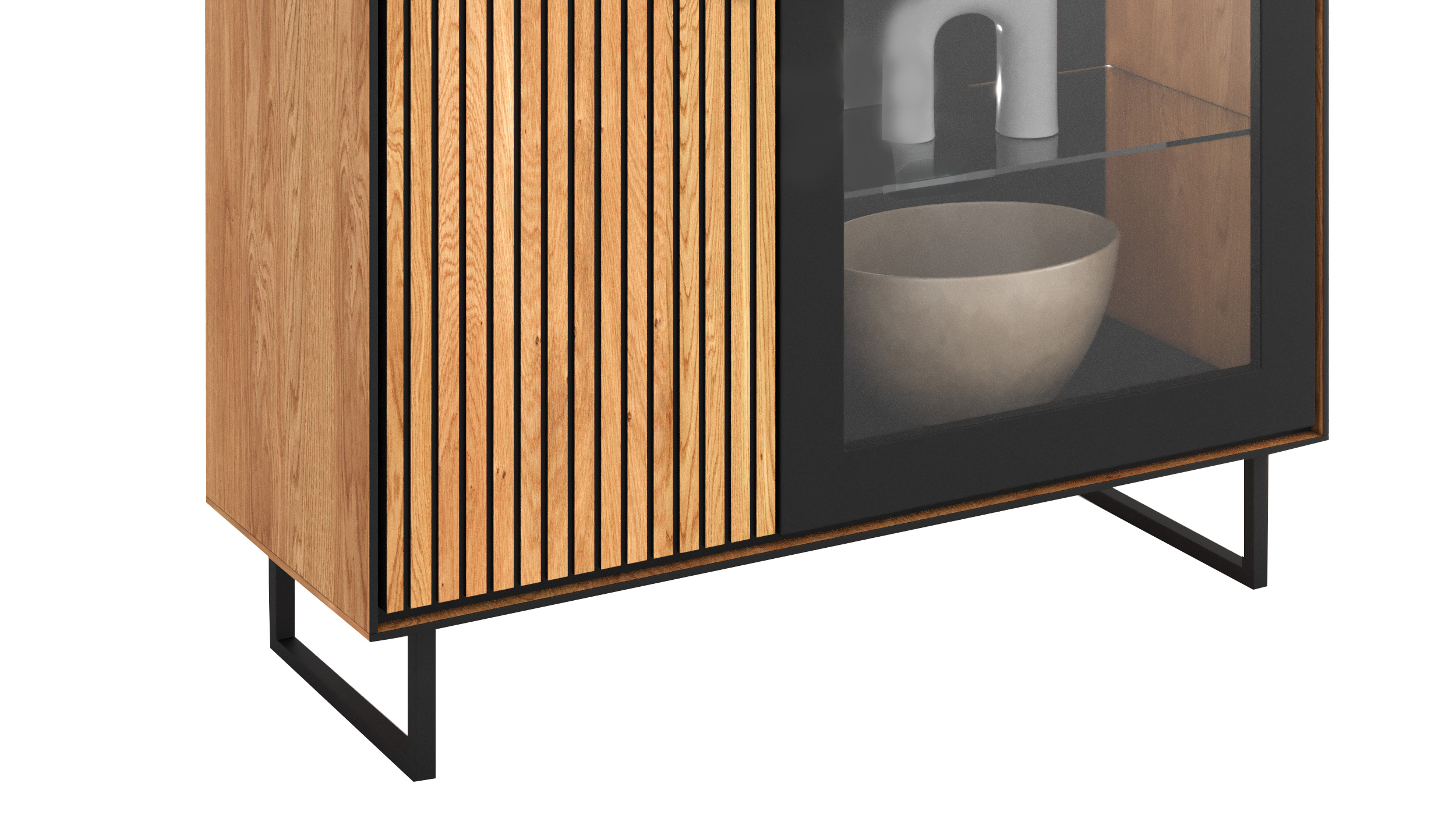 Vitrine mit Glastür Eiche teilmassiv geölt Breite 102 cm - BELLA Vitrine mit Glastür Eiche teilmassiv geölt Breite 102 cm - BELLA