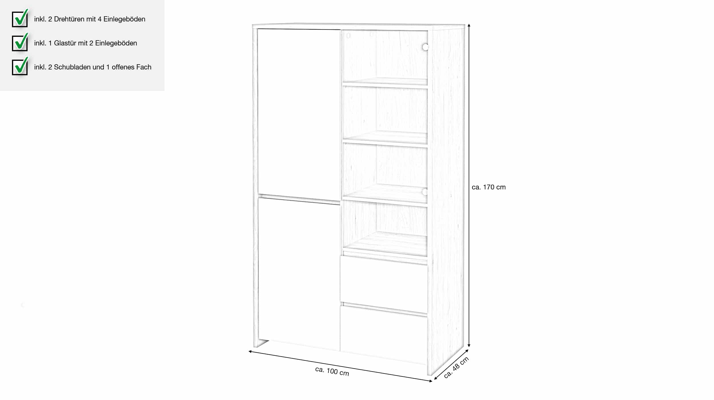 Vitrine weiß hochglanz - Jackson Hickory - 170 cm - NEXT