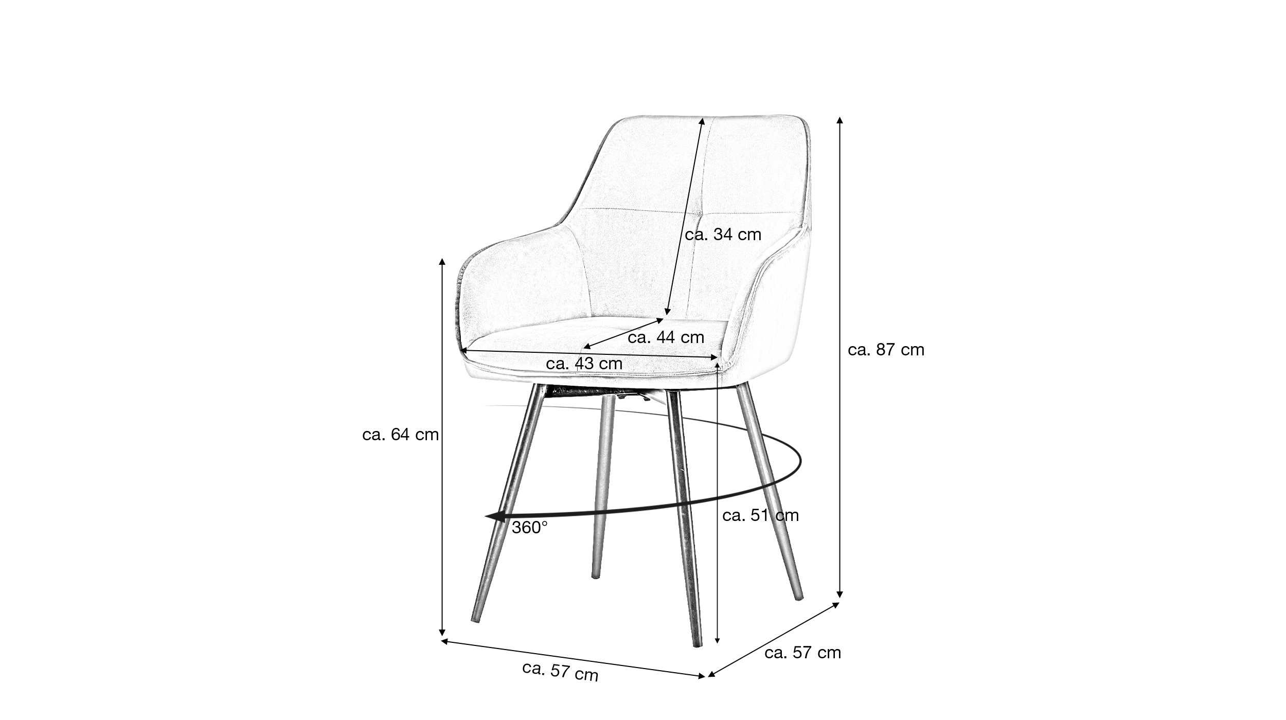 Armlehnstuhl grau Esszimmerstuhl - Samt Bezug - ALMA