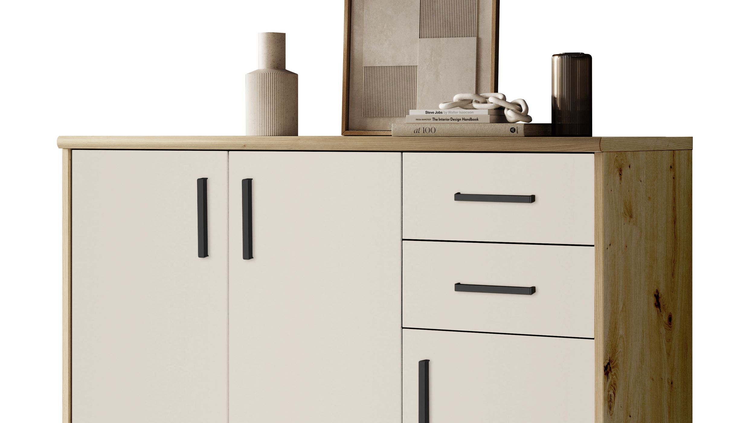 Kommode mit 2 Schubladen beige - Artisan Eiche 109 x 50 cm - NELLY