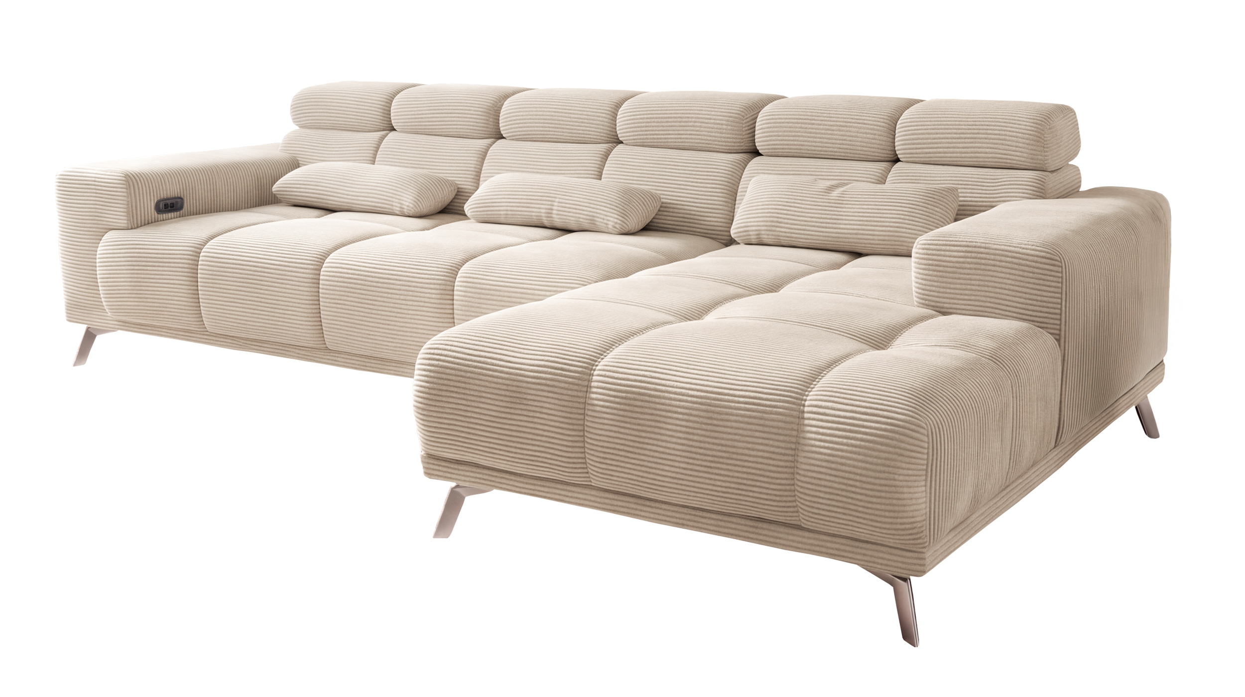 Ecksofa Cord beige elektrisch ausfahrbar 285 cm - OT rechts - SPEED