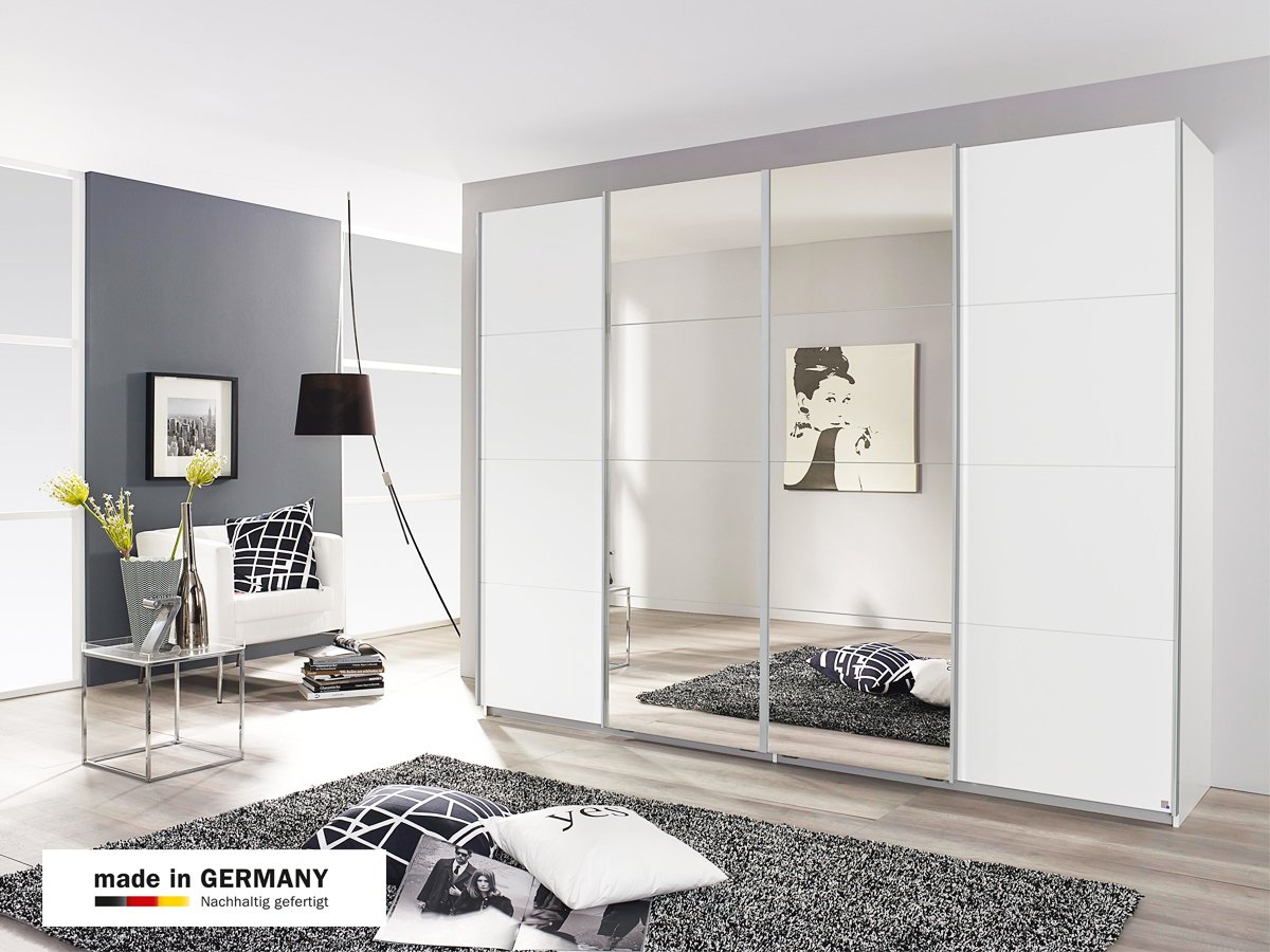 Schwebetürenschrank weiß Spiegel - 271 cm - rauch - SYNCRONO-A
