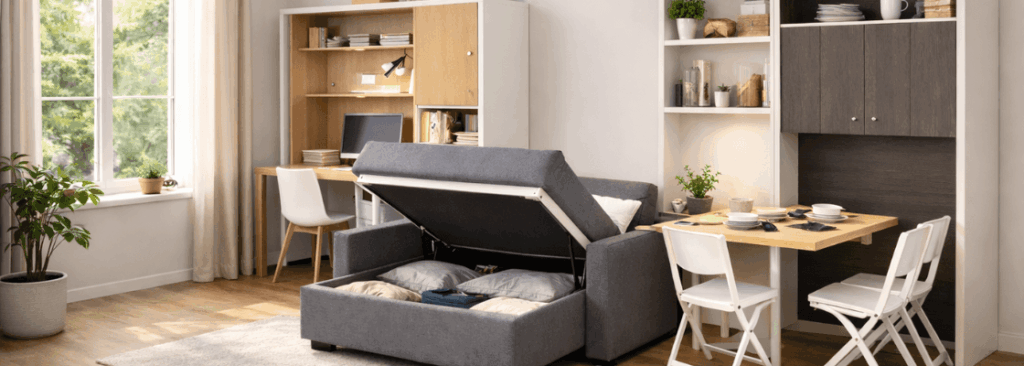 Multifunktionsmöbel helfen kleine Wohnungen einzurichten. Mehr Einrichtungstipps von der Möbelfundgrube.
