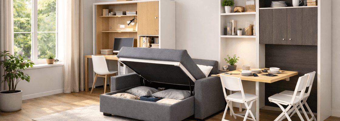Multifunktionsmöbel helfen kleine Wohnungen einzurichten. Mehr Einrichtungstipps von der Möbelfundgrube.