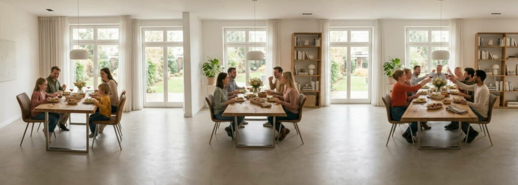 Esstisch für 4, 6 oder 8 Personen kaufen: die richtige Esstisch-Größe bei der Möbelfundgrube finden.