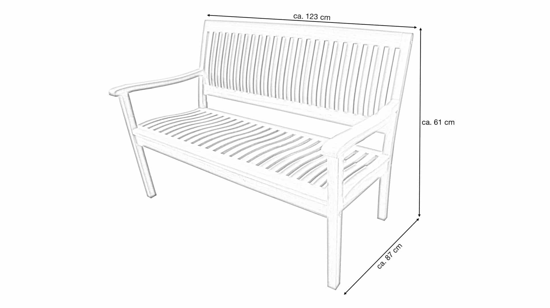 Gartenbank 2Sitzer Massivholz Akazie geölt 123 cm VERA