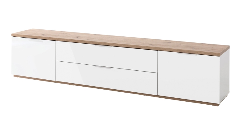 TV - Lowboard hochglanz weiß - Artisan Eiche - 240 cm - MUNDI
