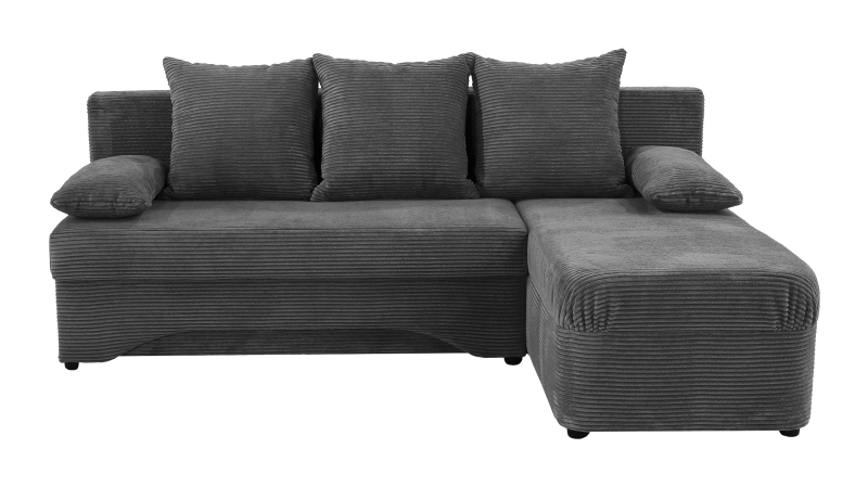 Ecksofa Cord grau Schlaffunktion Bettkasten 191 x 142 cm - POLARIS
