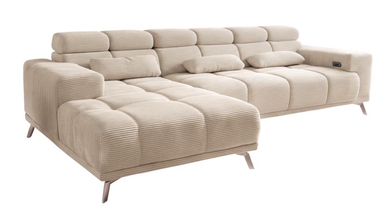 Ecksofa Cord beige elektrisch ausfahrbar 285 cm - OT links - SPEED